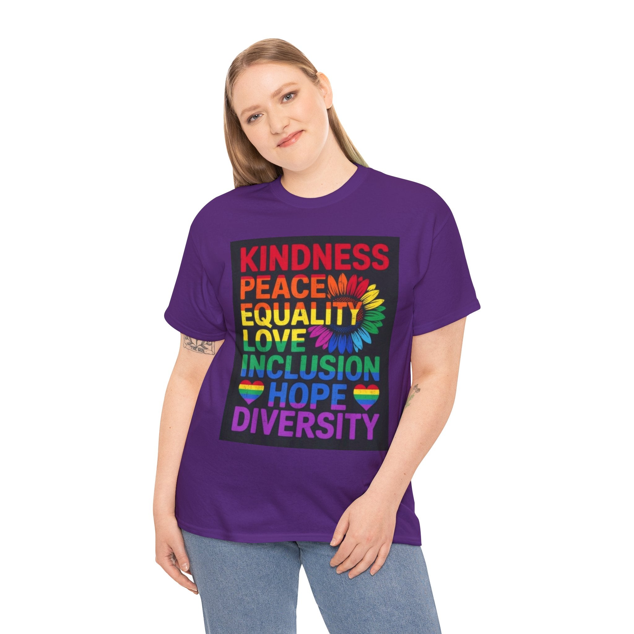Kindness Peace Equality Rainbow T-Shirt — Pride Inclusion & Diversity Tee