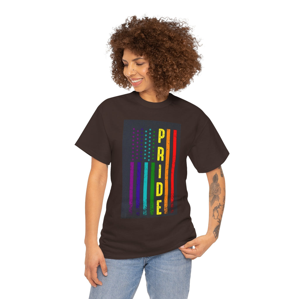 Pride Rainbow Flag Tee — Vertical "PRIDE" Graphic T-Shirt