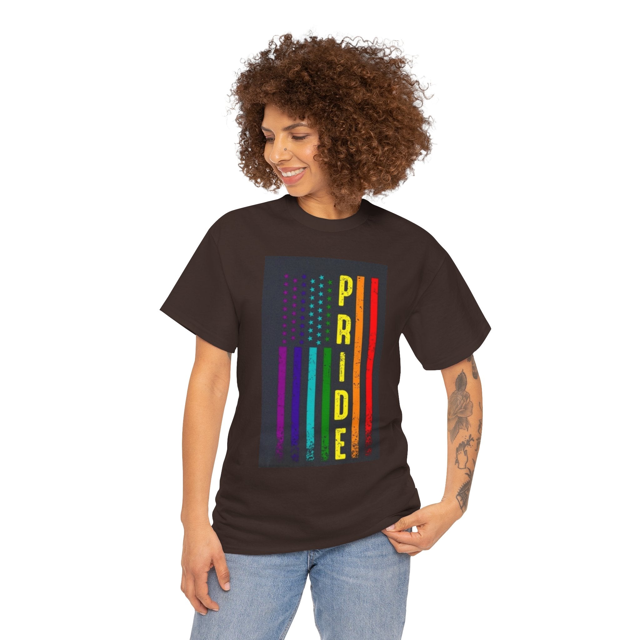 Pride Rainbow Flag Tee — Vertical "PRIDE" Graphic T-Shirt