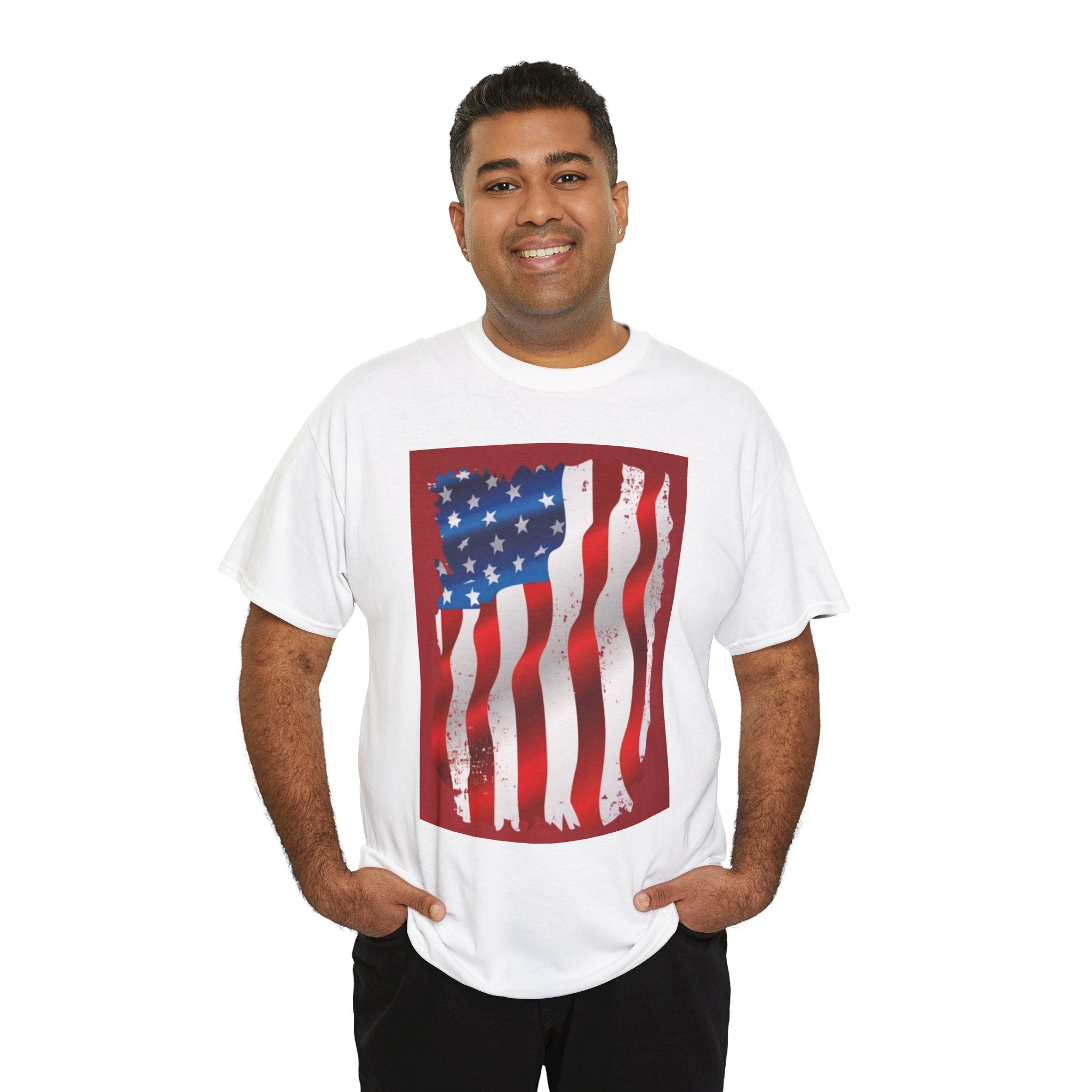 American Flag Graphic Tee — Distressed Wavy Stars & Stripes