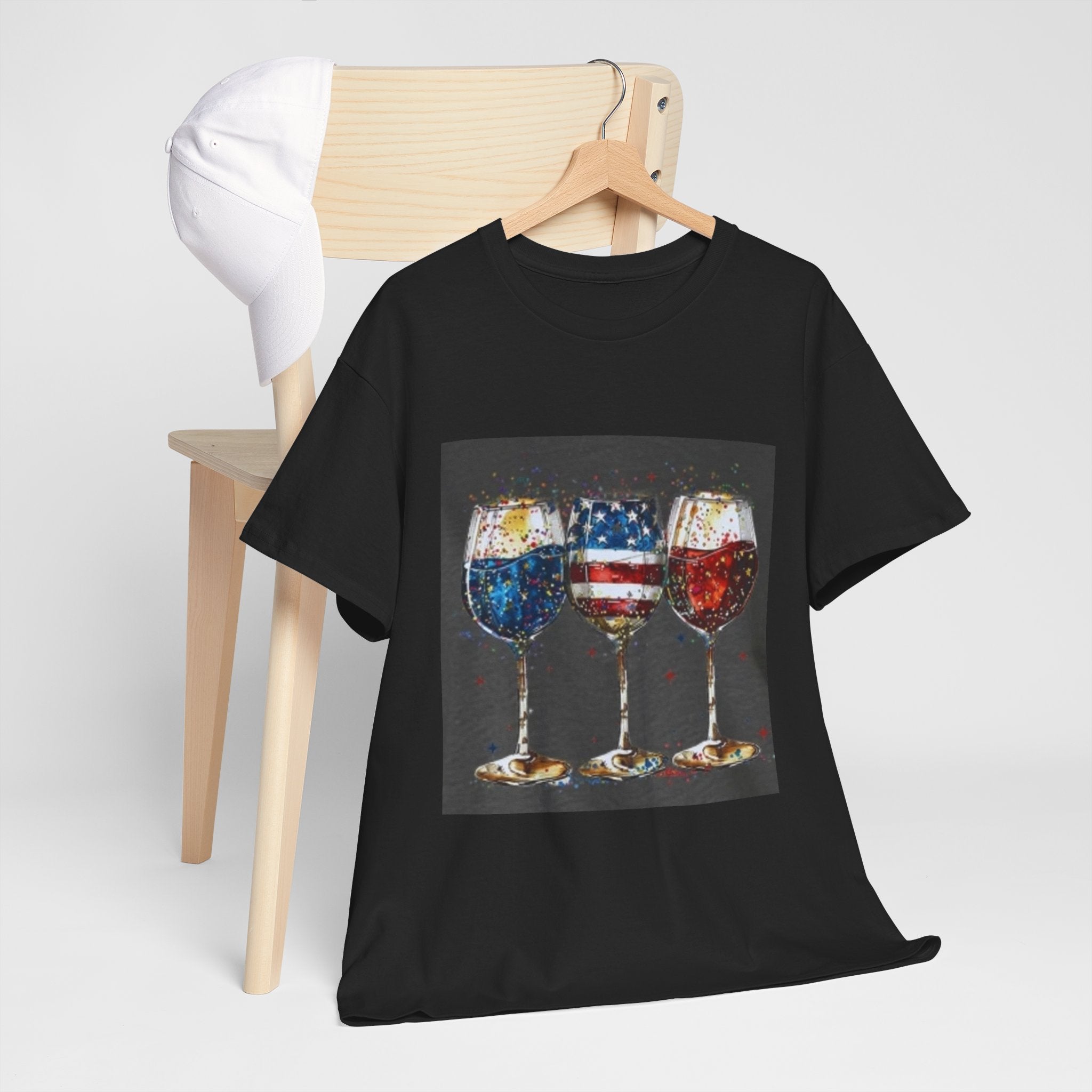 Wine Glasses with American Flag Design Tee