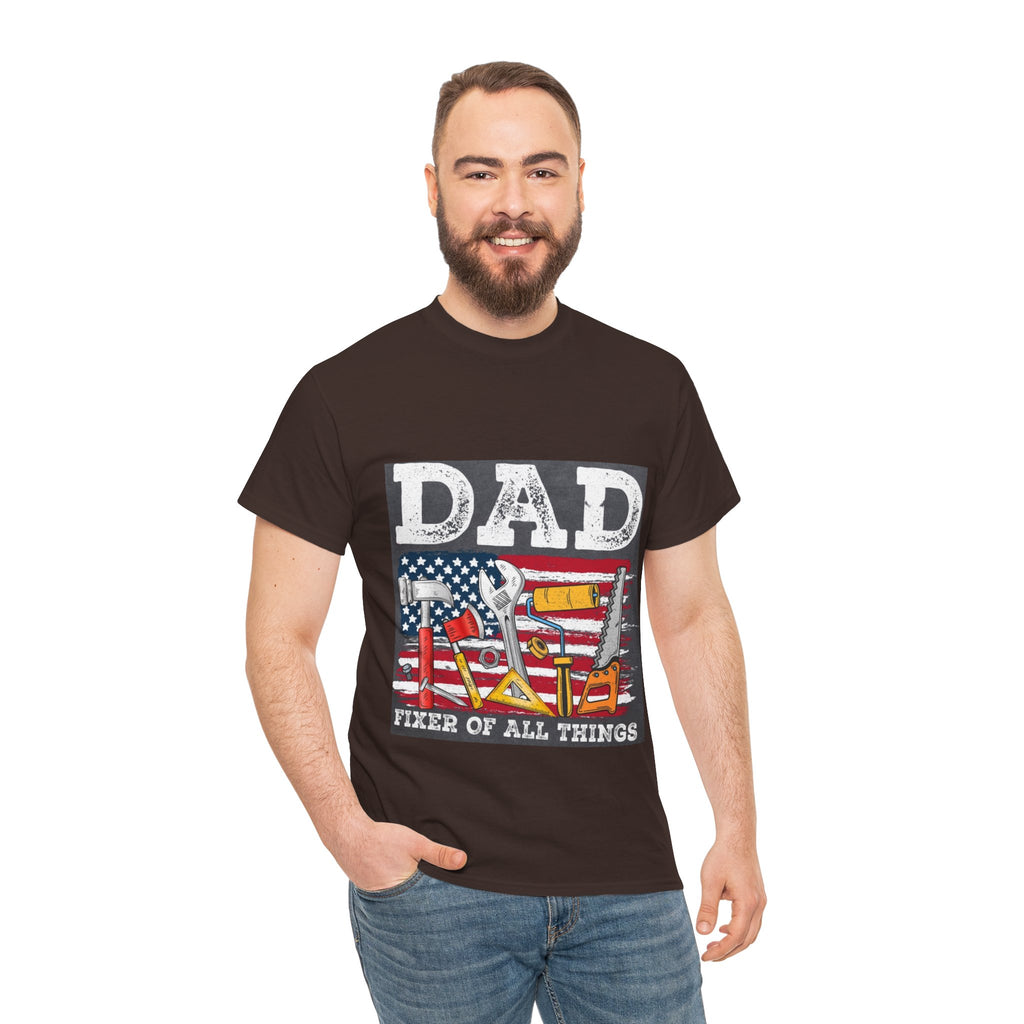 Dad Fixer Of All Things T-Shirt — American Flag Tool Graphic Tee for Fathers