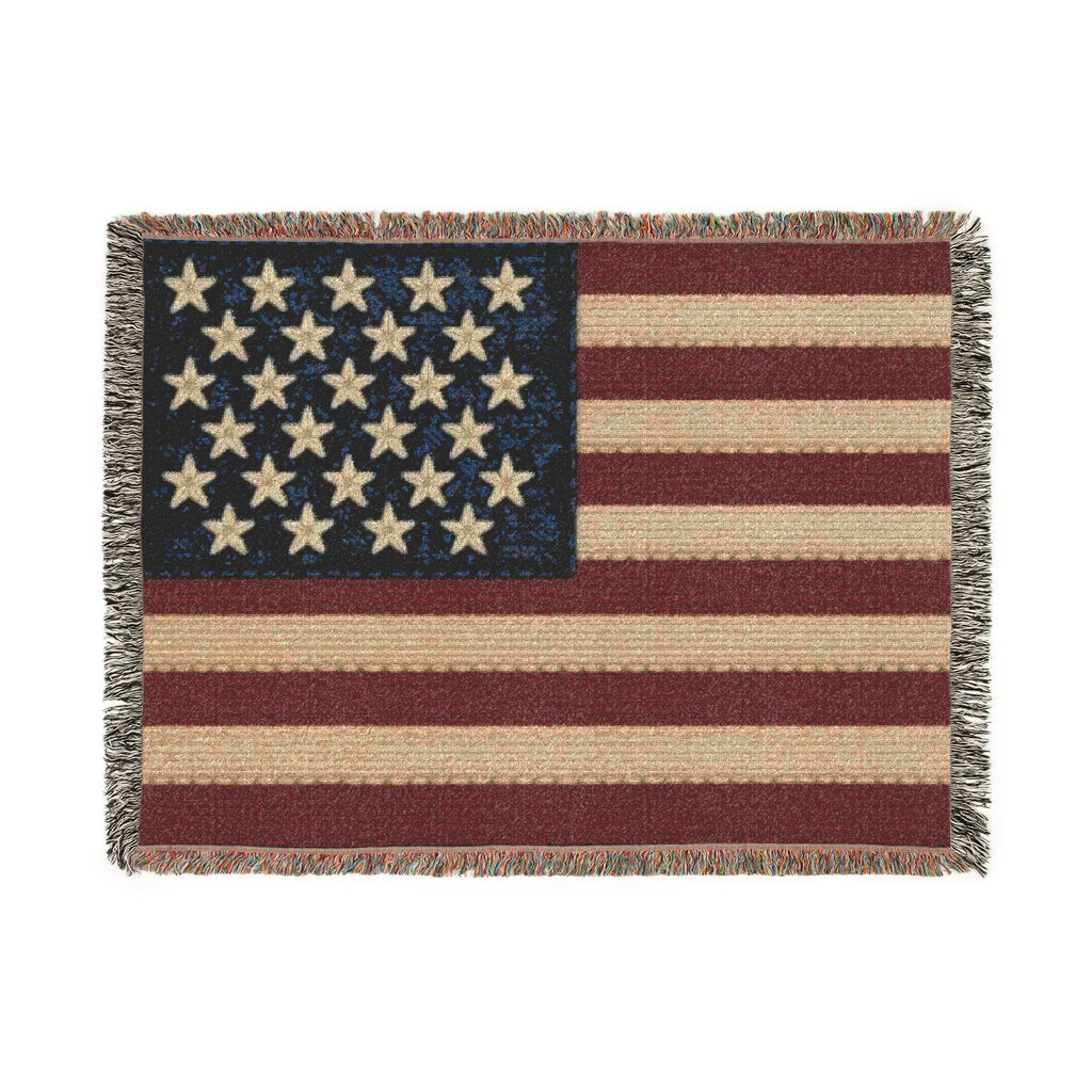 American Flag Woven Blanket — Rustic Patriotic Throw for Home, 4th of July & Veteran Gifts