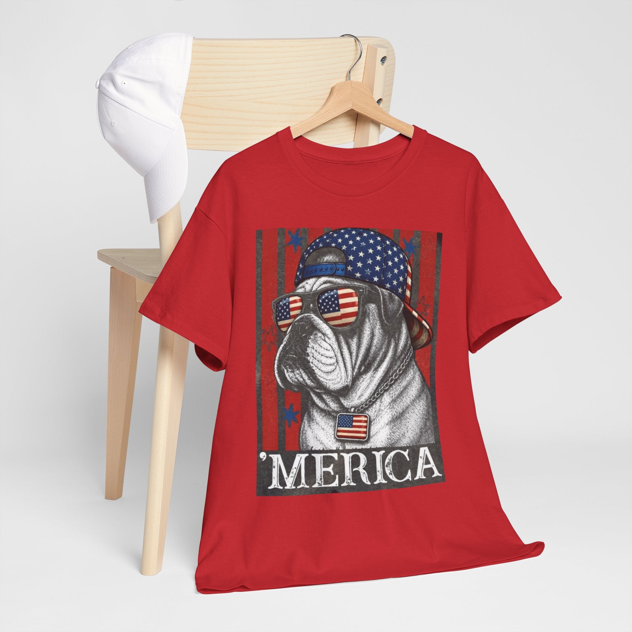 'Merica Bulldog T-Shirt — Patriotic American Flag Tee for Fourth of July