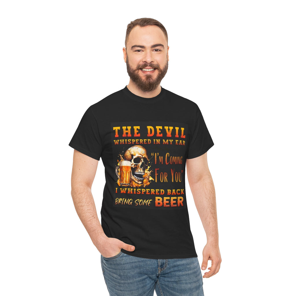 Devil Whispered T-Shirt — “I’m Coming For You” Skull Beer Graphic Tee