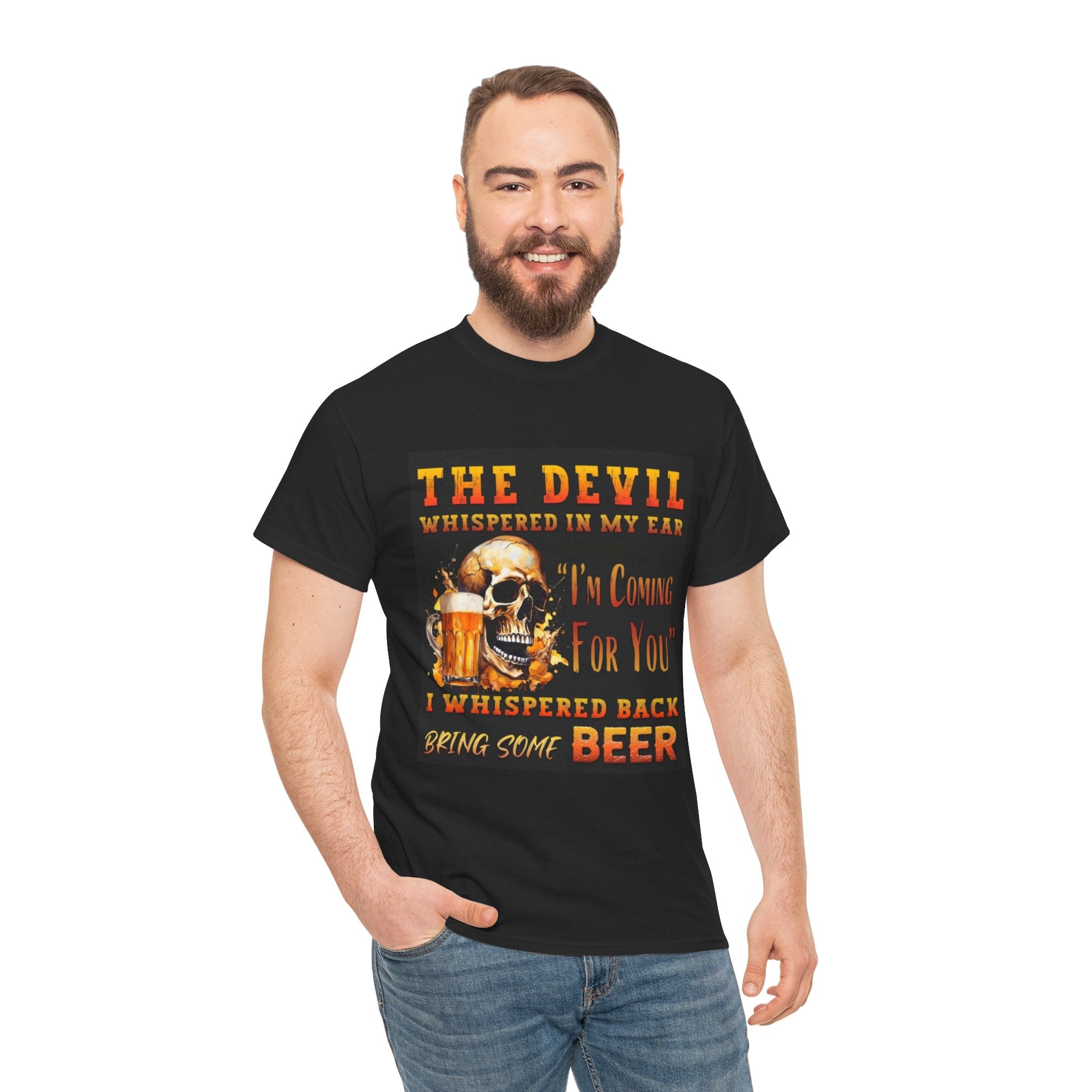 Devil Whispered T-Shirt — “I’m Coming For You” Skull Beer Graphic Tee