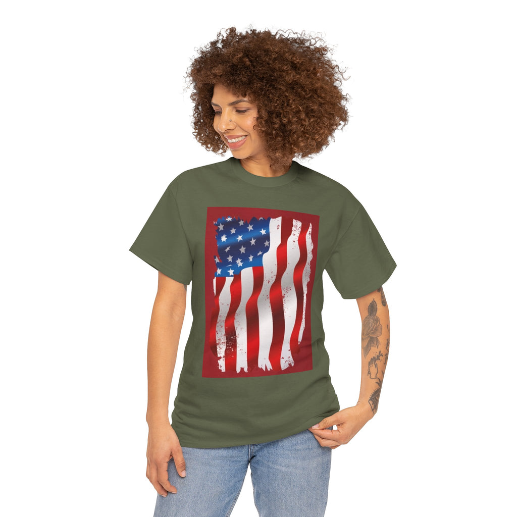 American Flag Graphic Tee — Distressed Wavy Stars & Stripes