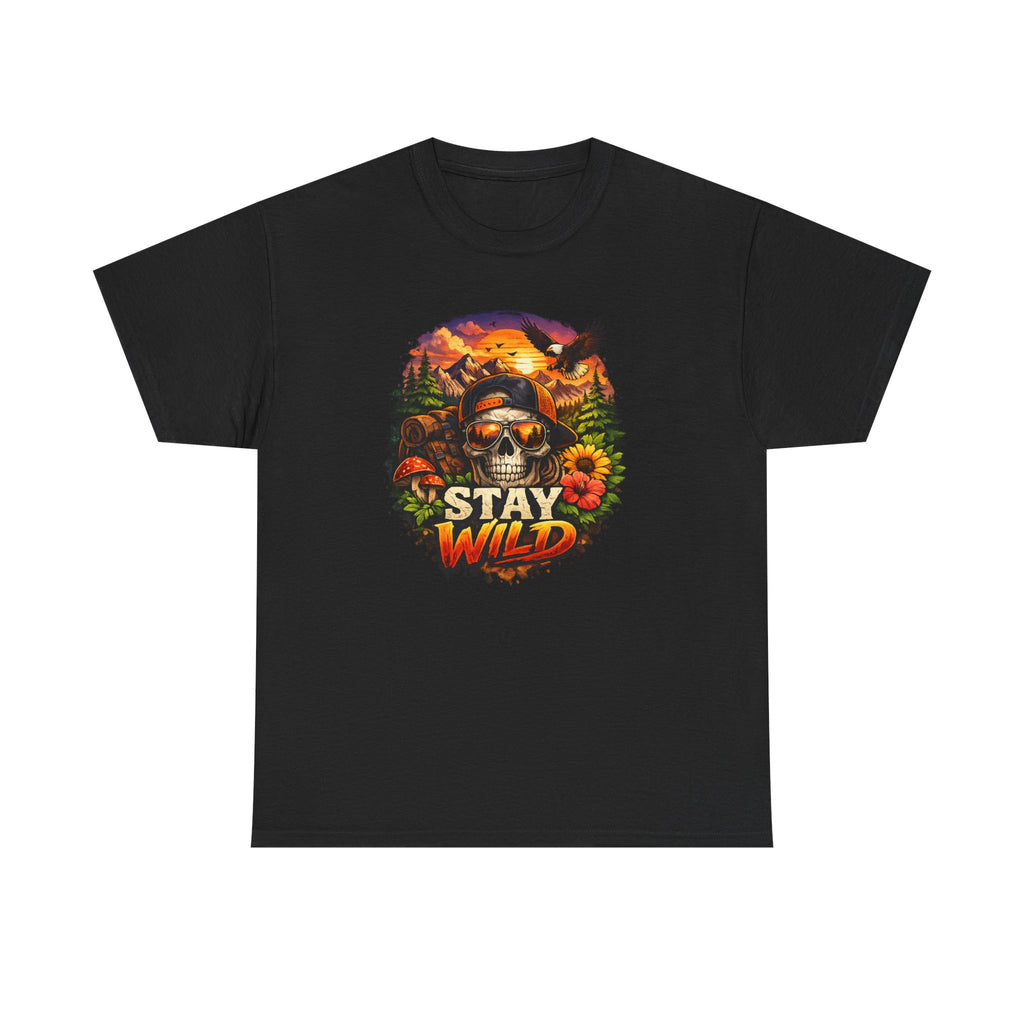 Stay Wild Skull Tee — Vintage Sunset Skull & Sunflower Graphic T-Shirt