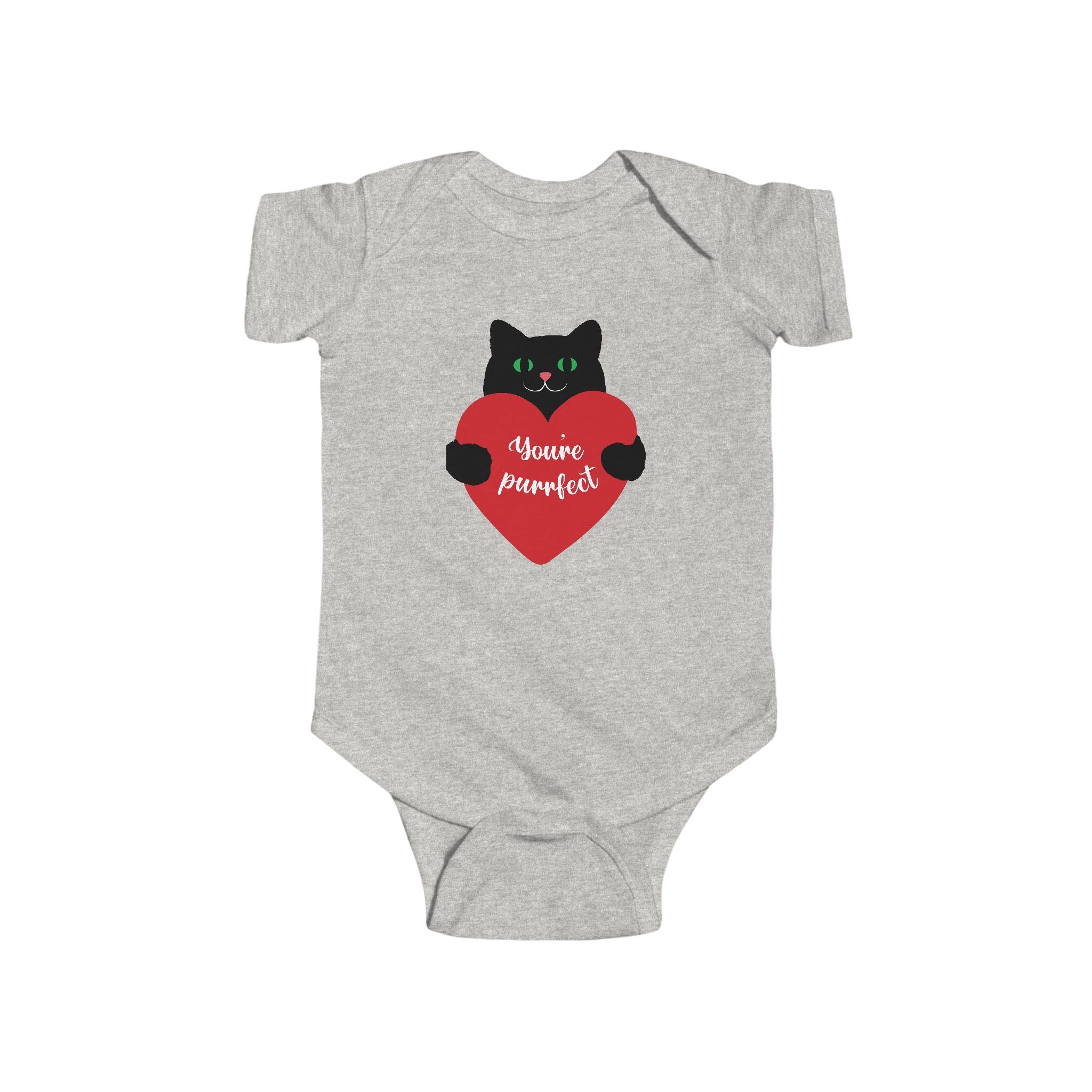 Infant Bodysuit - Black Cat Holding Heart "You're Purrfect" Baby Onesie