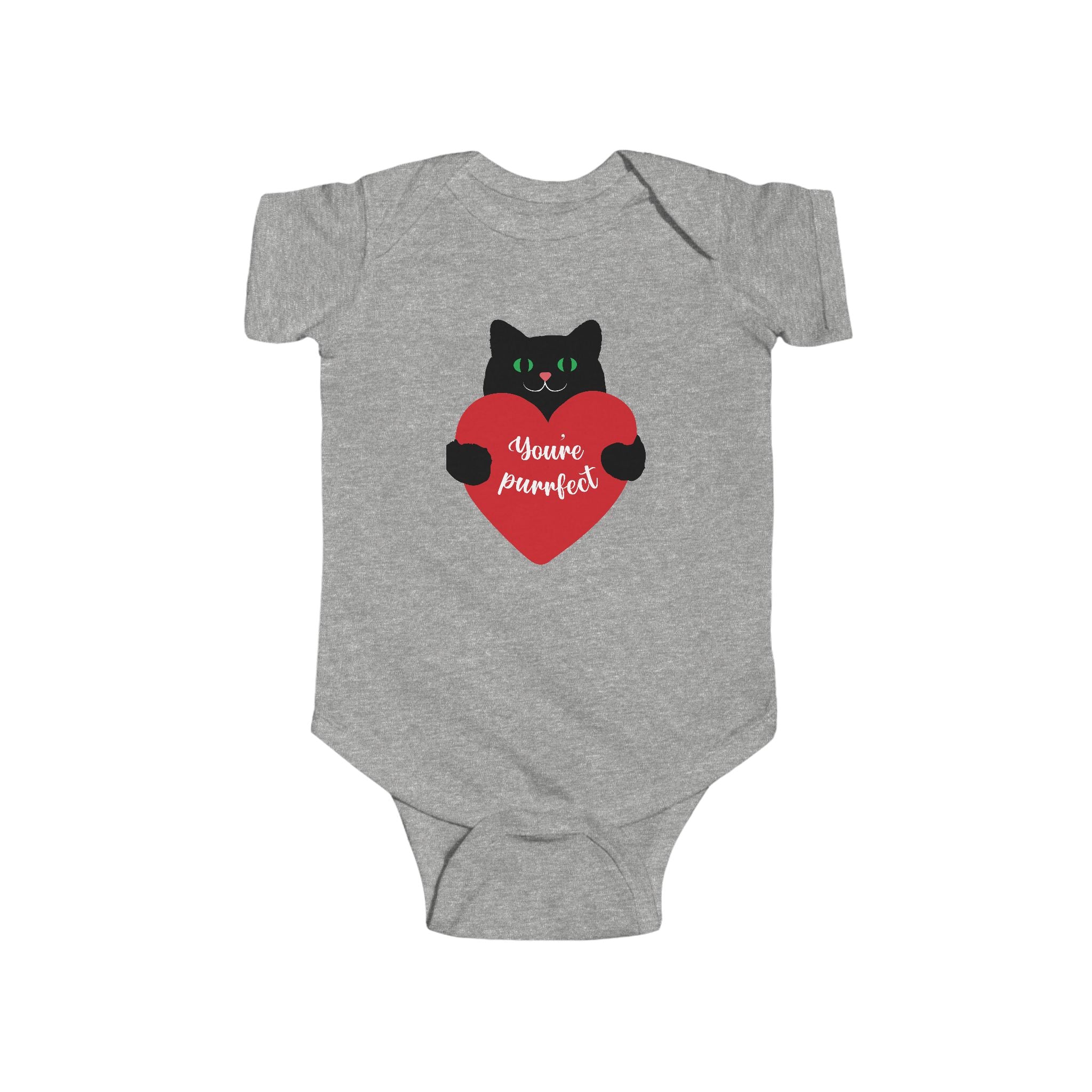 Infant Bodysuit - Black Cat Holding Heart "You're Purrfect" Baby Onesie