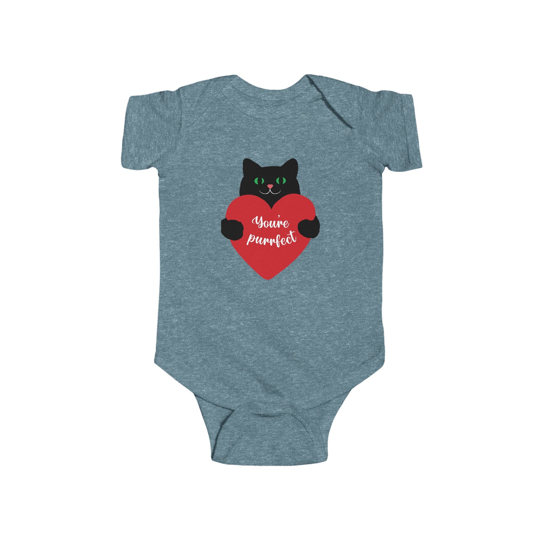Infant Bodysuit - Black Cat Holding Heart "You're Purrfect" Baby Onesie