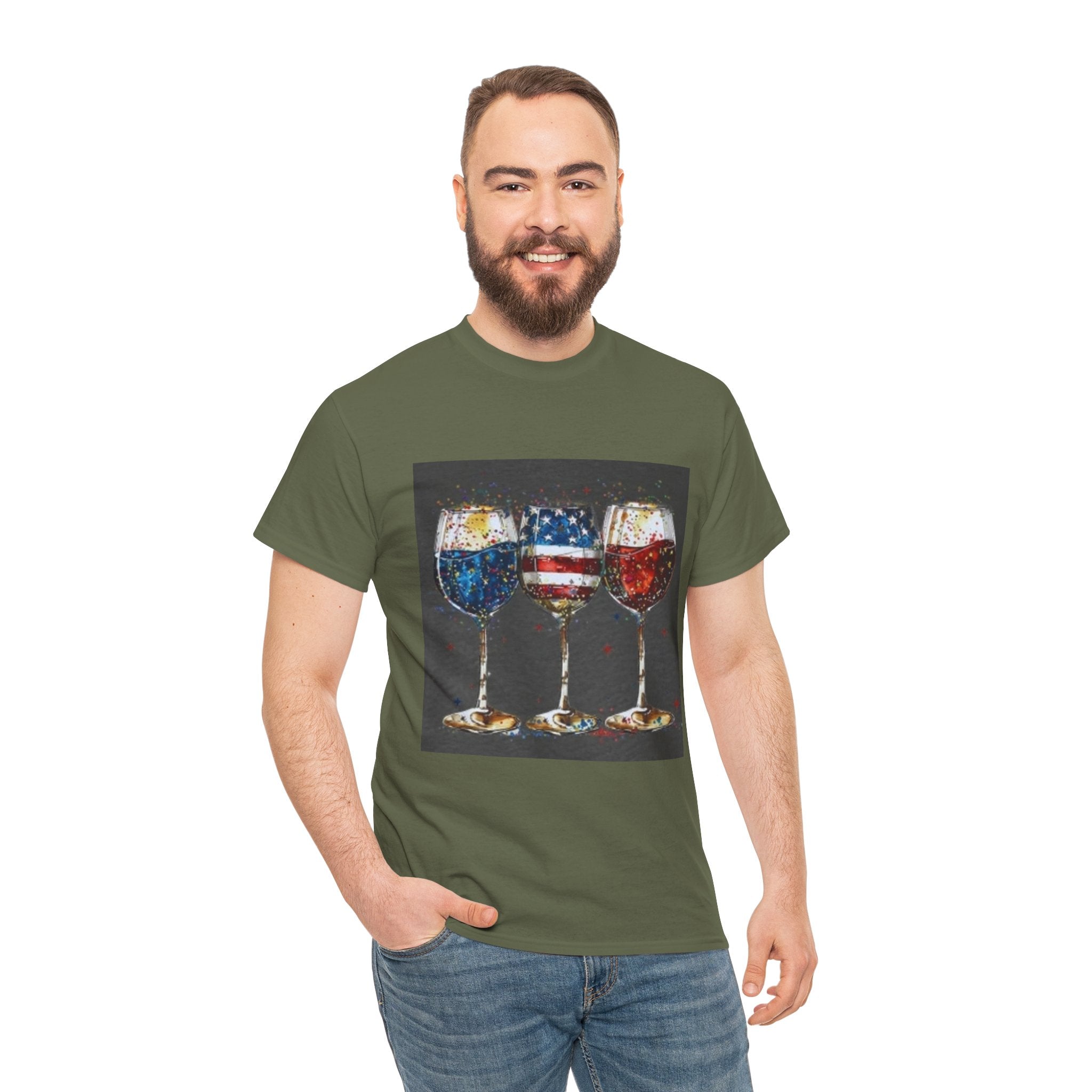 Wine Glasses with American Flag Design Tee