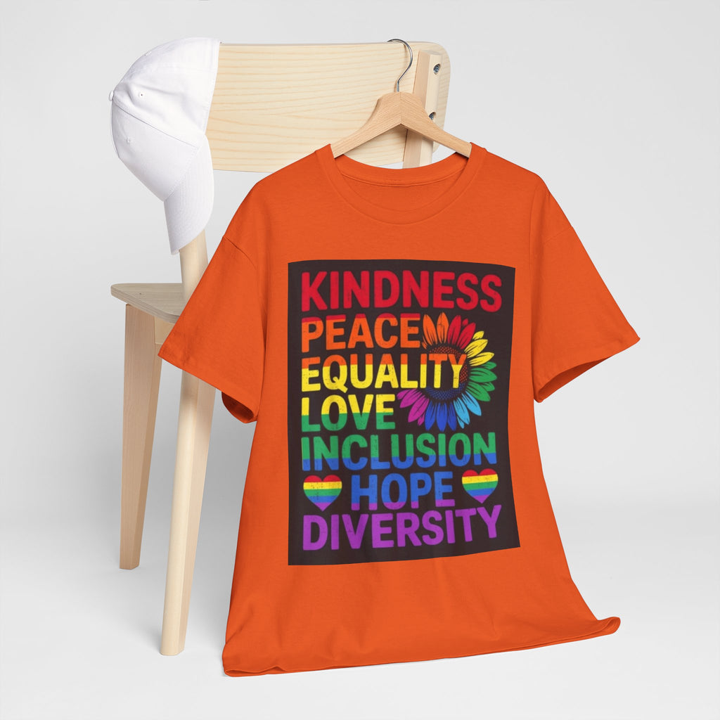 Kindness Peace Equality Rainbow T-Shirt — Pride Inclusion & Diversity Tee