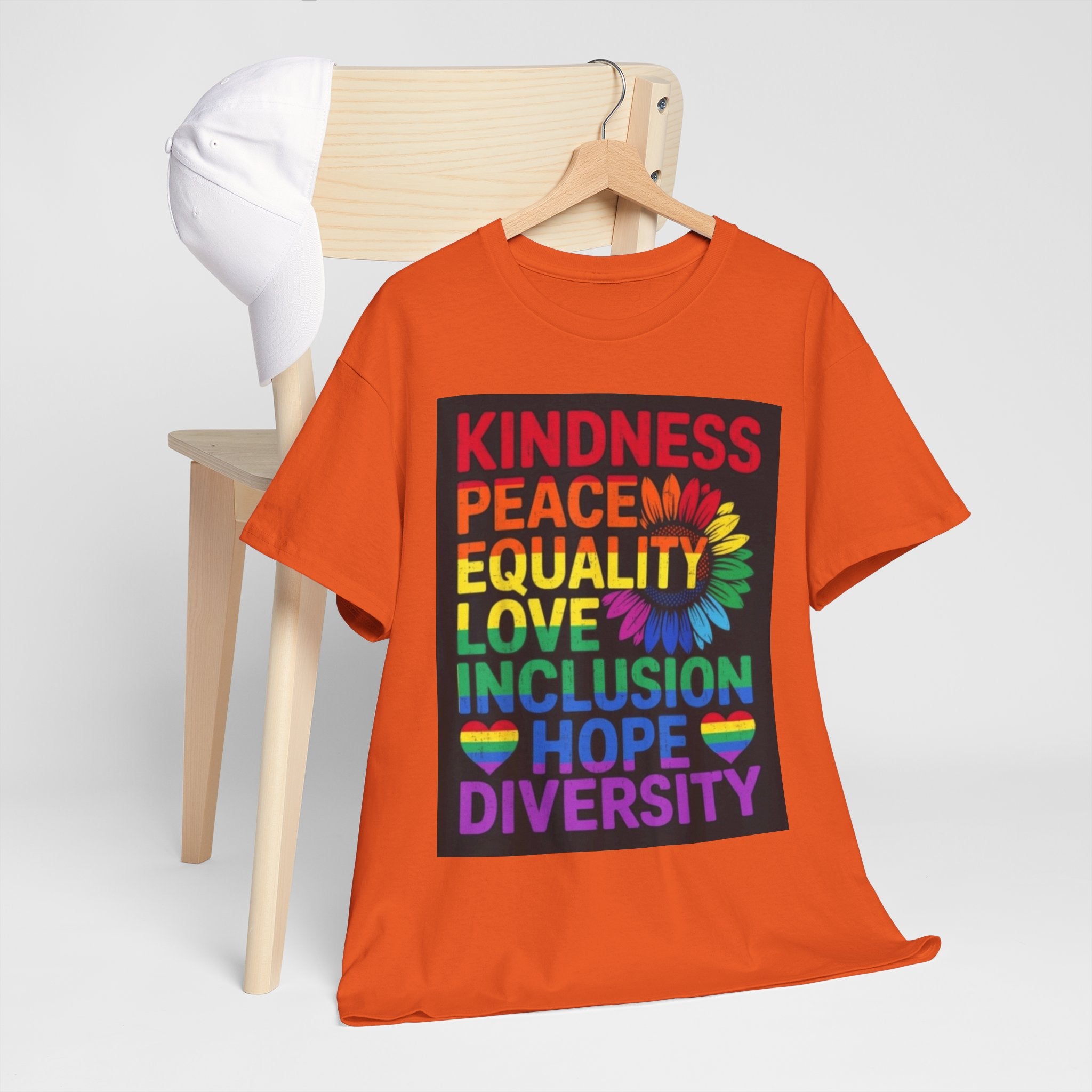 Kindness Peace Equality Rainbow T-Shirt — Pride Inclusion & Diversity Tee