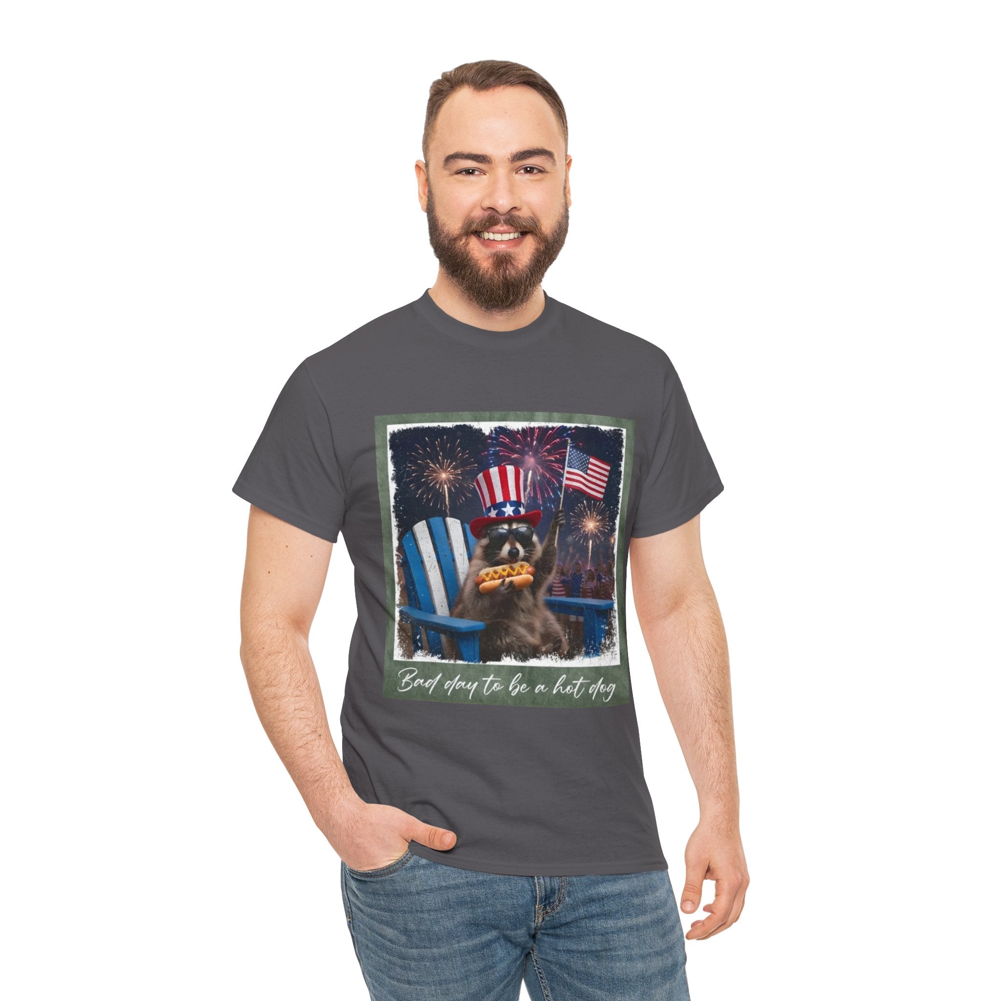 Patriotic Uncle Sam Bear T-Shirt — 'God Spares Us to Be a Hot Dog' 4th of July Tee