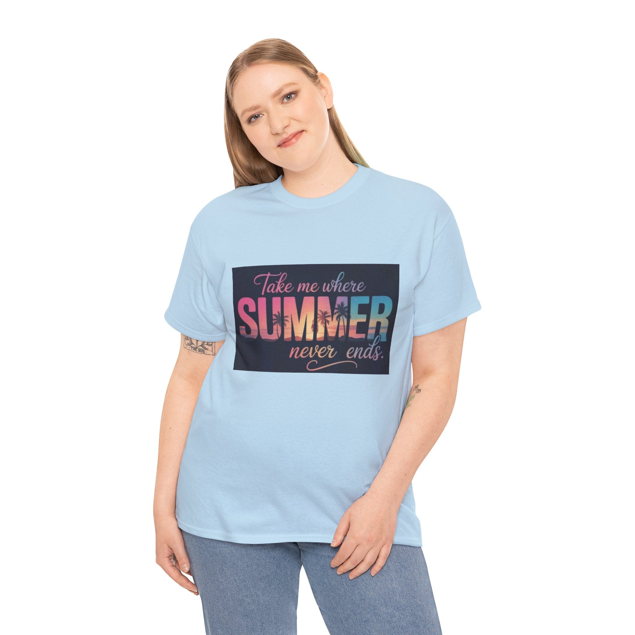 T-Shirt — "Take Me Where Summer Never Ends" Retro Beach Vibes
