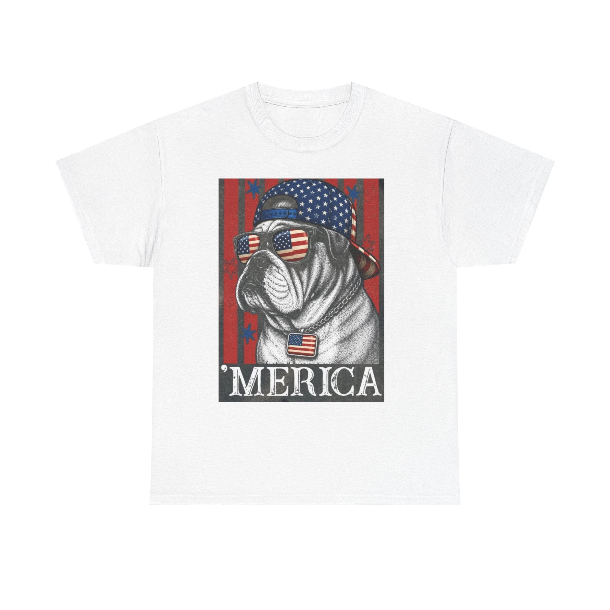 'Merica Bulldog T-Shirt — Patriotic American Flag Tee for Fourth of July