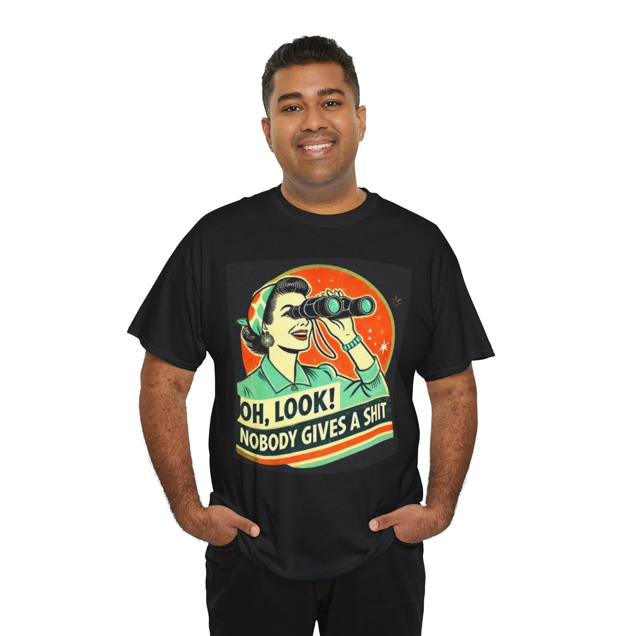 Graphic Tee — "Oh, Look! Nobody Gives a Shit" Retro Binoculars Design