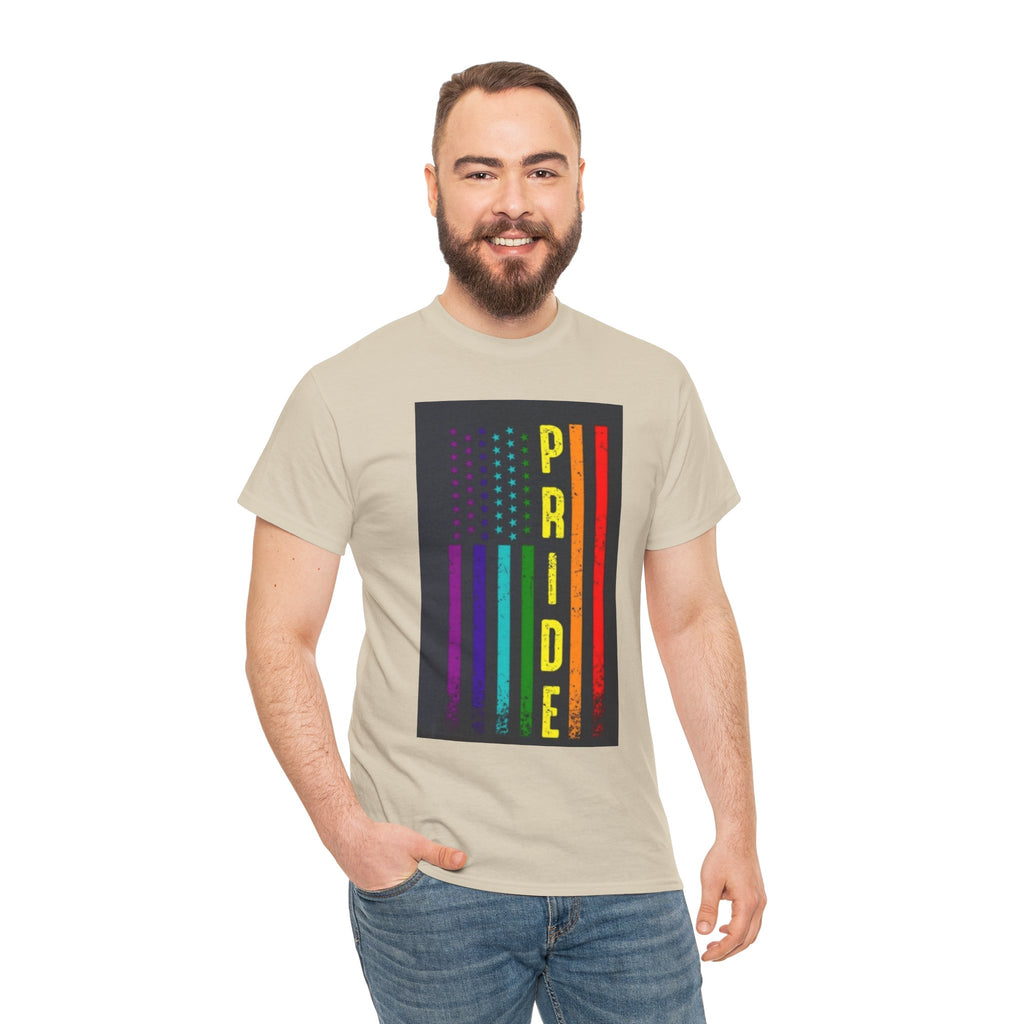Pride Rainbow Flag Tee — Vertical "PRIDE" Graphic T-Shirt