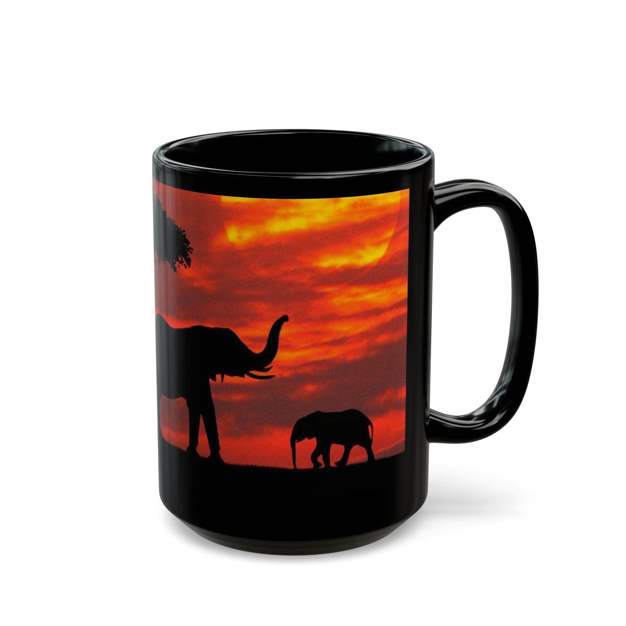 Elephant Sunset Mug — African Safari Silhouette Coffee Cup (11oz/15oz)