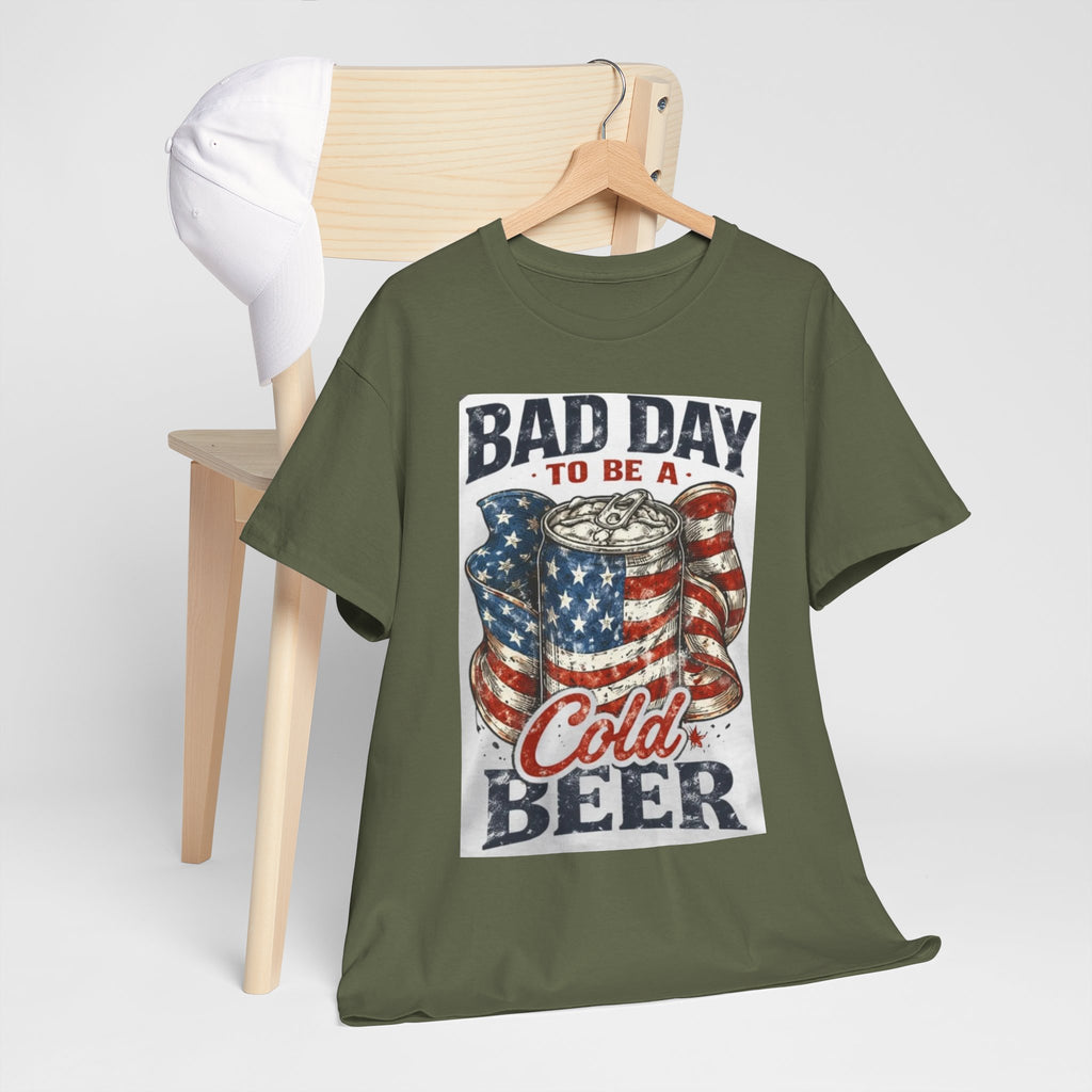 Bad Day to Be a Cold Beer T-Shirt — American Flag Beer Can Graphic Tee
