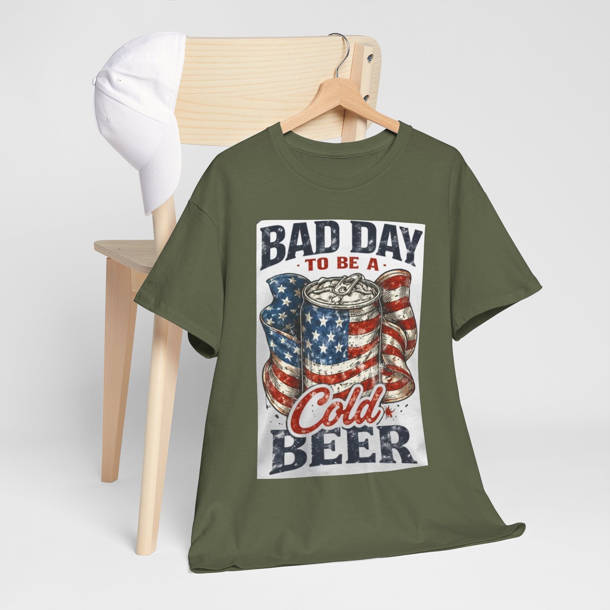 Bad Day to Be a Cold Beer T-Shirt — American Flag Beer Can Graphic Tee