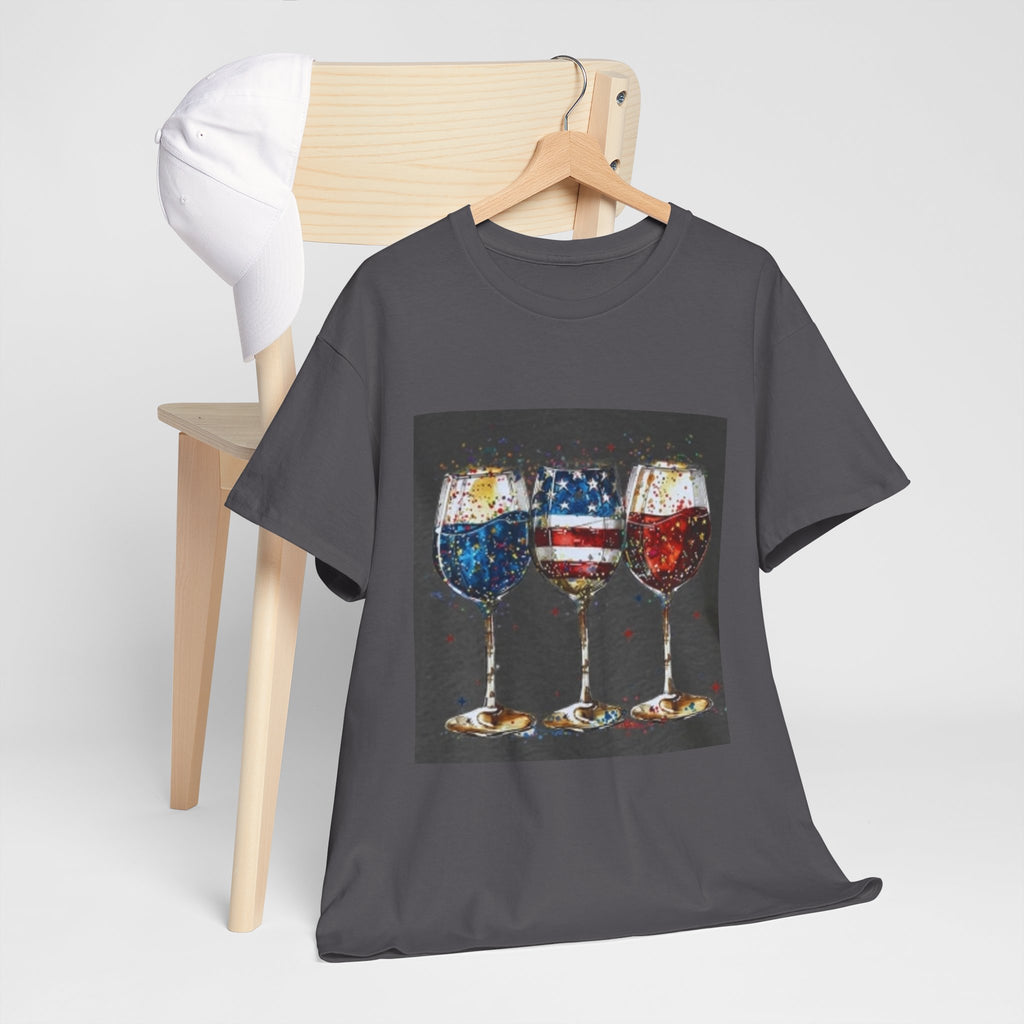 Wine Glasses with American Flag Design Tee