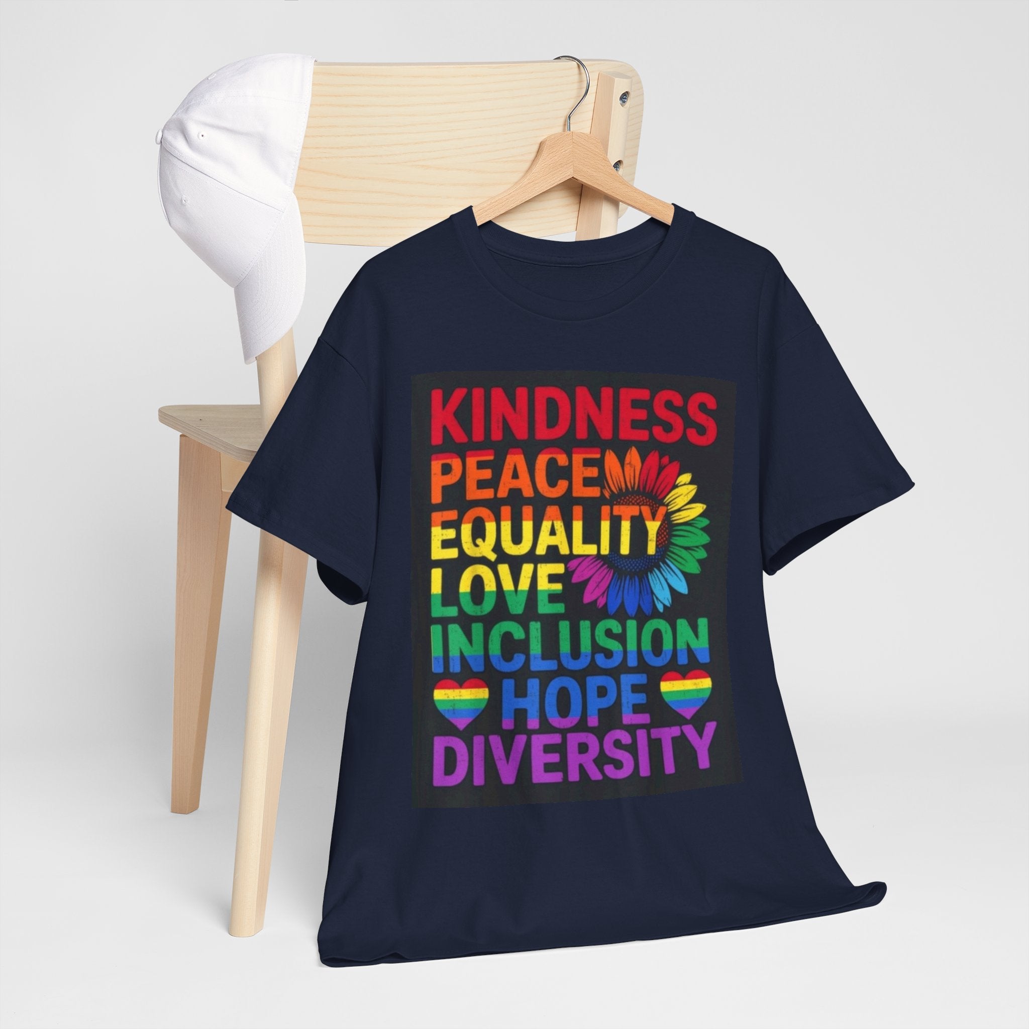 Kindness Peace Equality Rainbow T-Shirt — Pride Inclusion & Diversity Tee