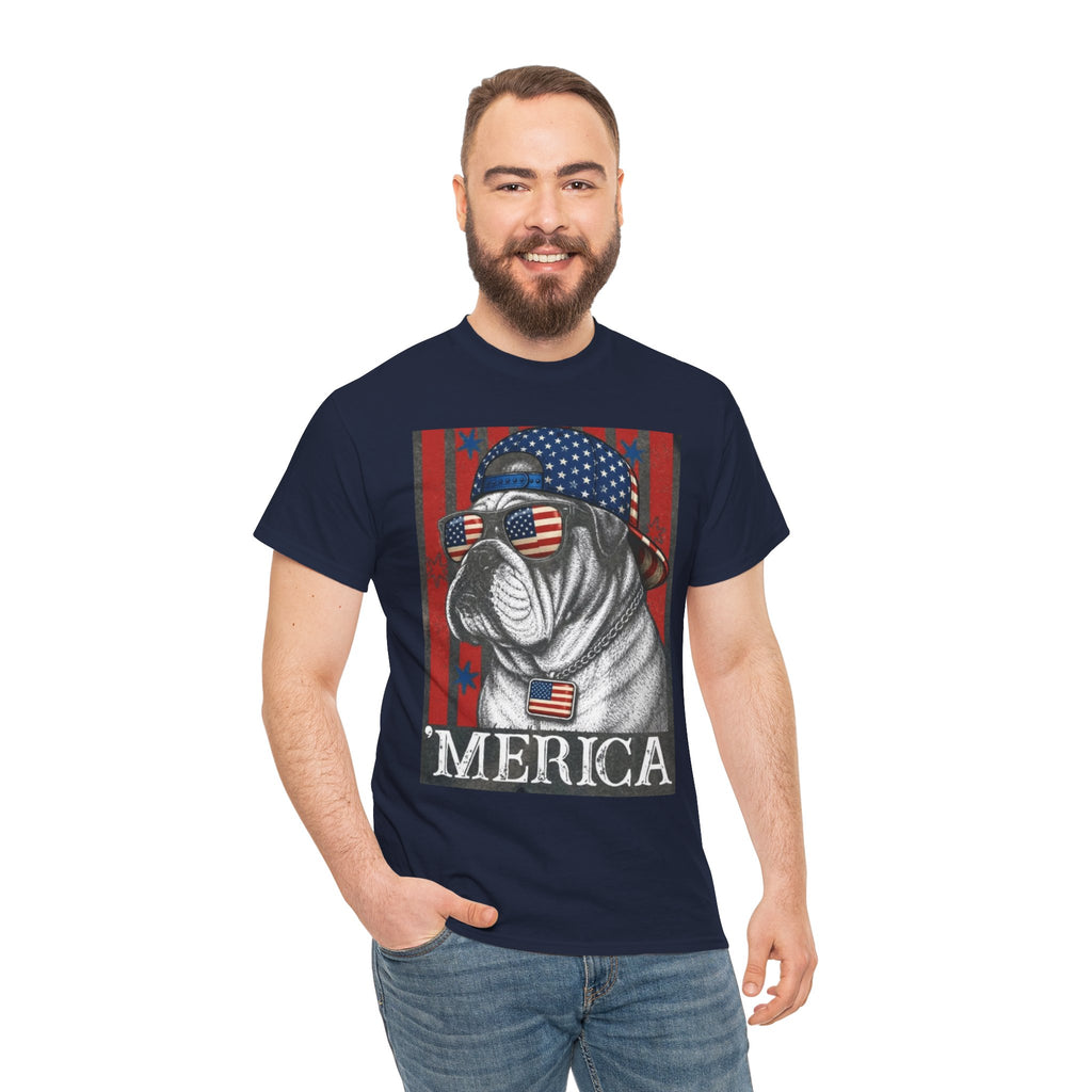 'Merica Bulldog T-Shirt — Patriotic American Flag Tee for Fourth of July