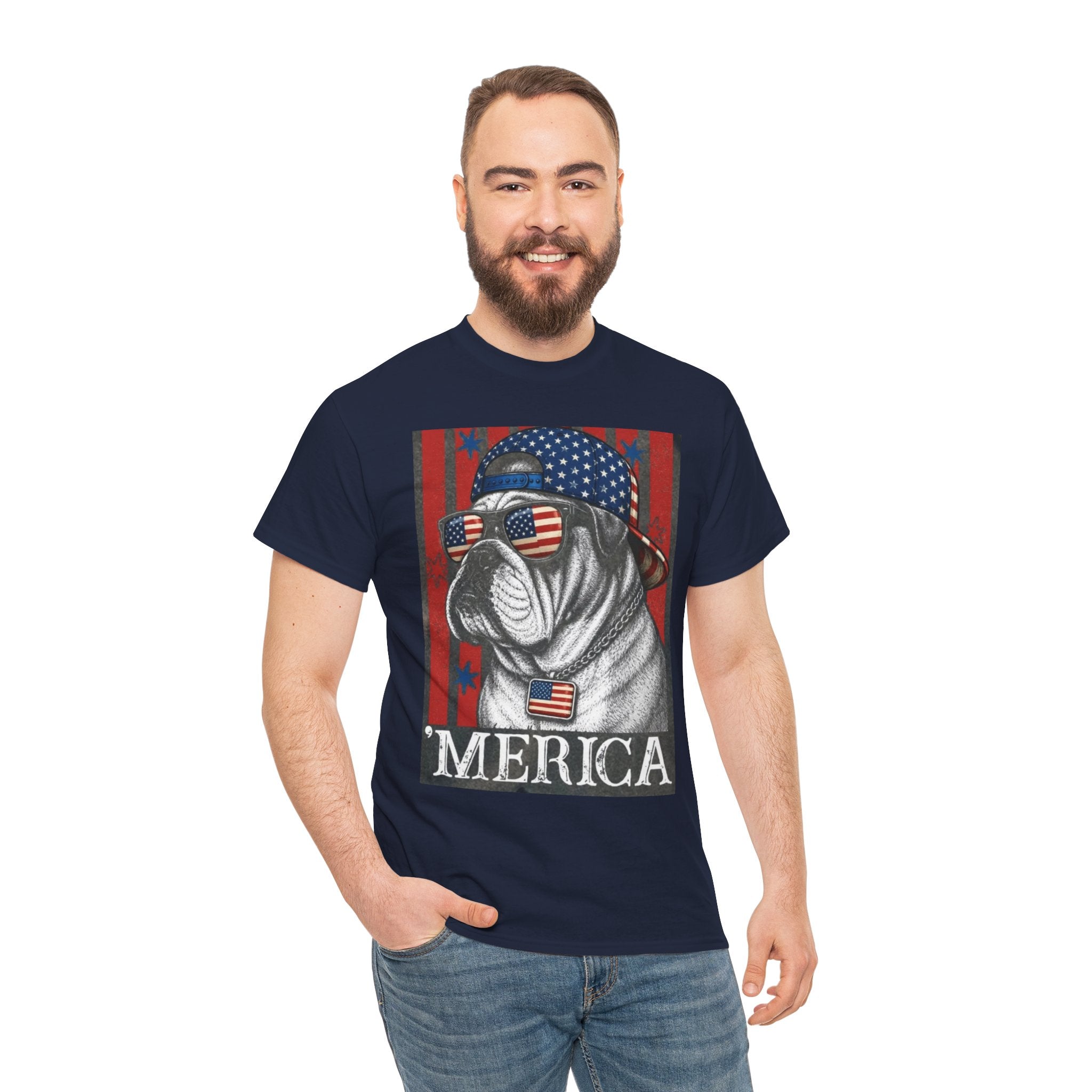 'Merica Bulldog T-Shirt — Patriotic American Flag Tee for Fourth of July