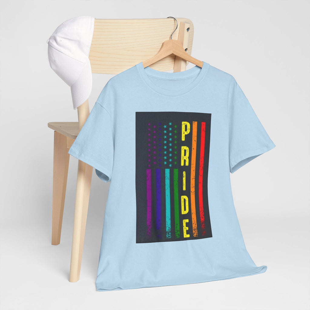 Pride Rainbow Flag Tee — Vertical "PRIDE" Graphic T-Shirt