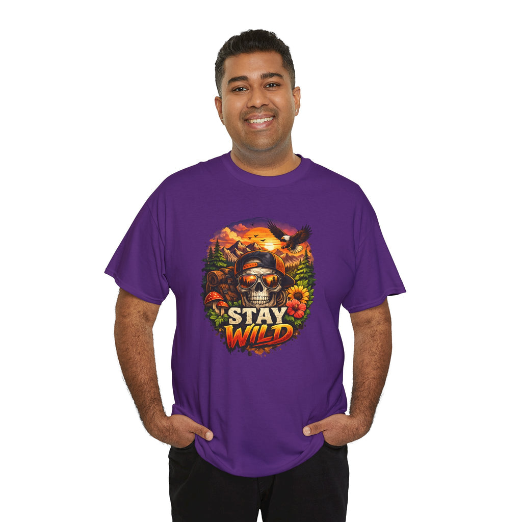 Stay Wild Skull Tee — Vintage Sunset Skull & Sunflower Graphic T-Shirt