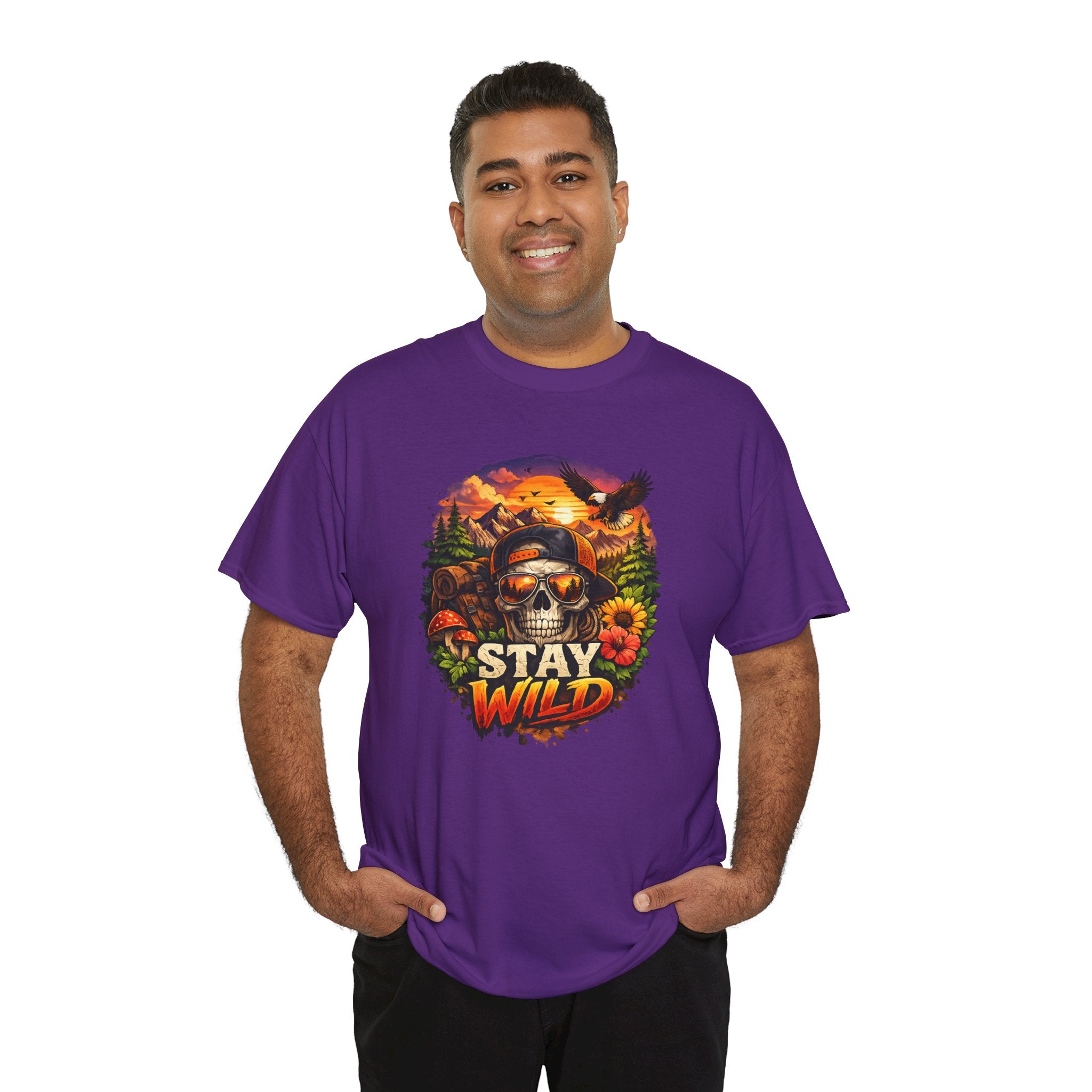 Stay Wild Skull Tee — Vintage Sunset Skull & Sunflower Graphic T-Shirt