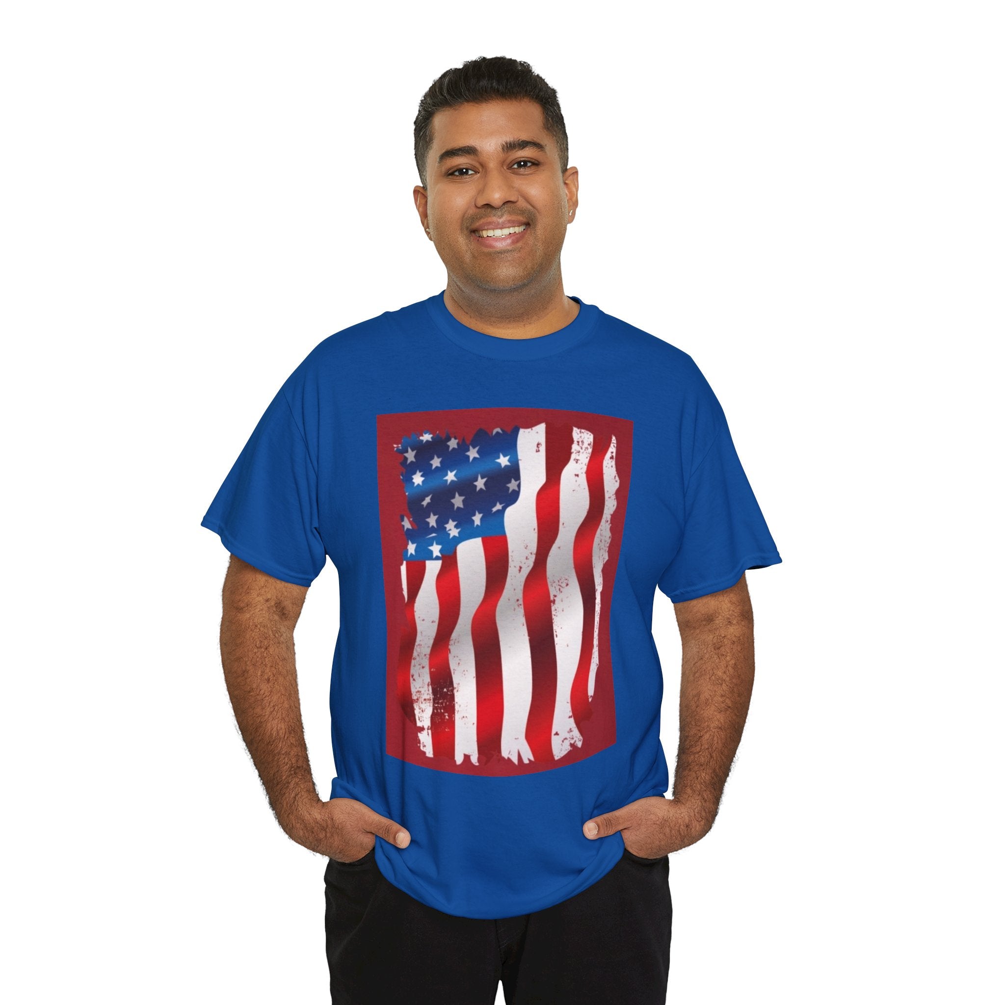 American Flag Graphic Tee — Distressed Wavy Stars & Stripes
