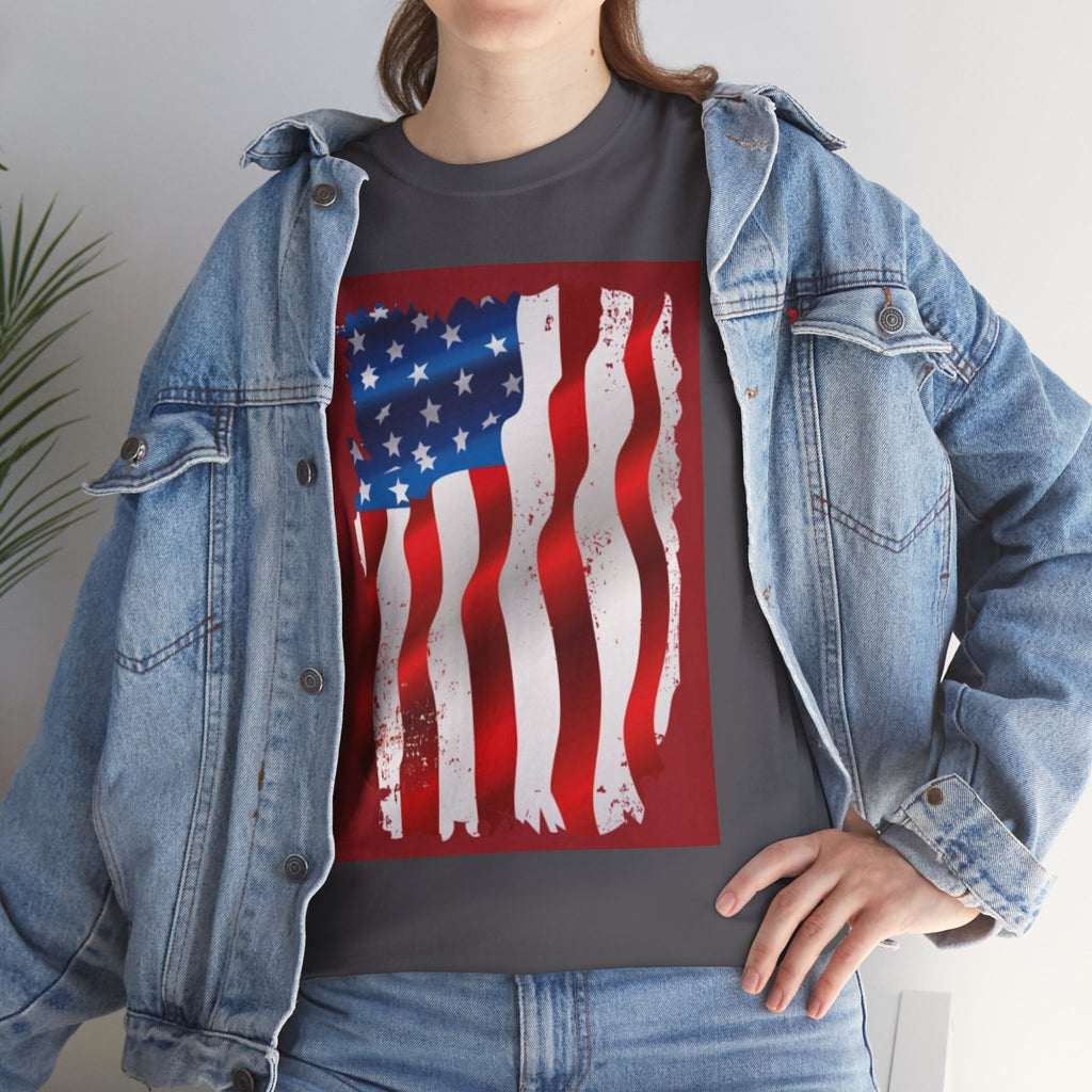 American Flag Graphic Tee — Distressed Wavy Stars & Stripes