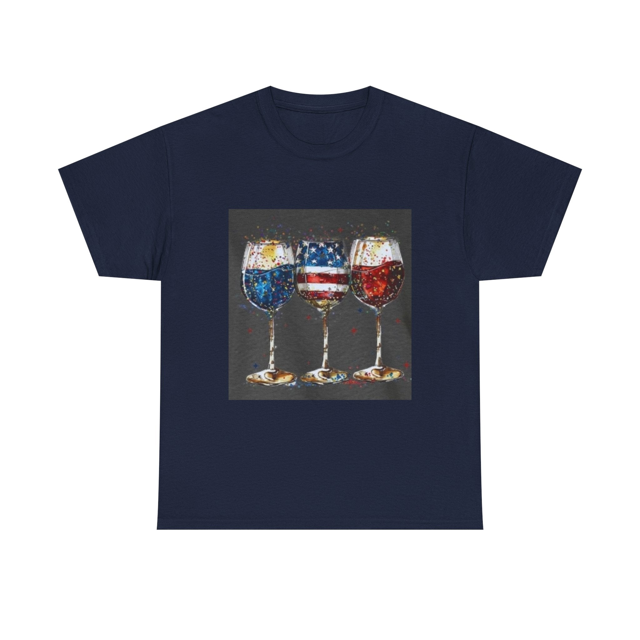 Wine Glasses with American Flag Design Tee