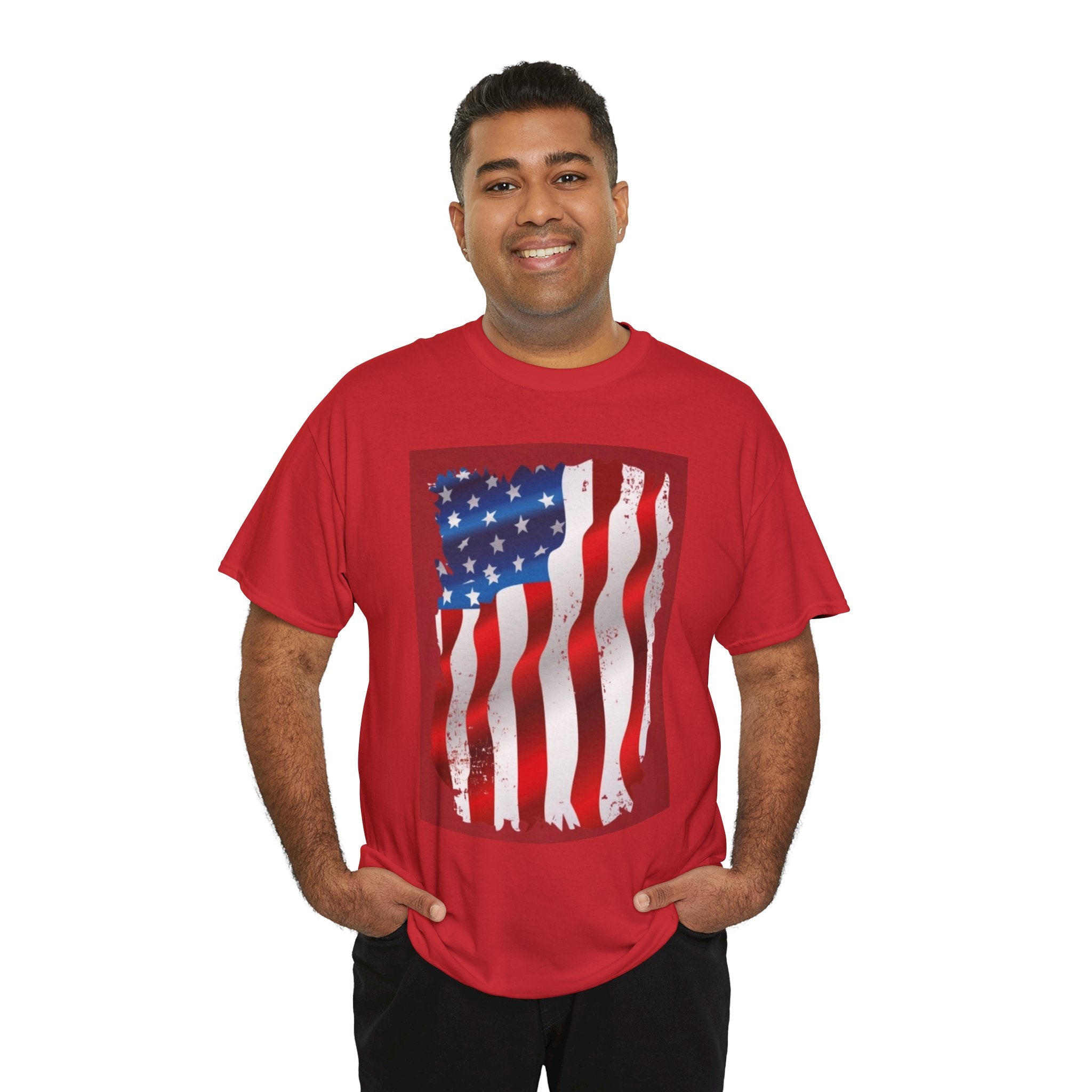 American Flag Graphic Tee — Distressed Wavy Stars & Stripes