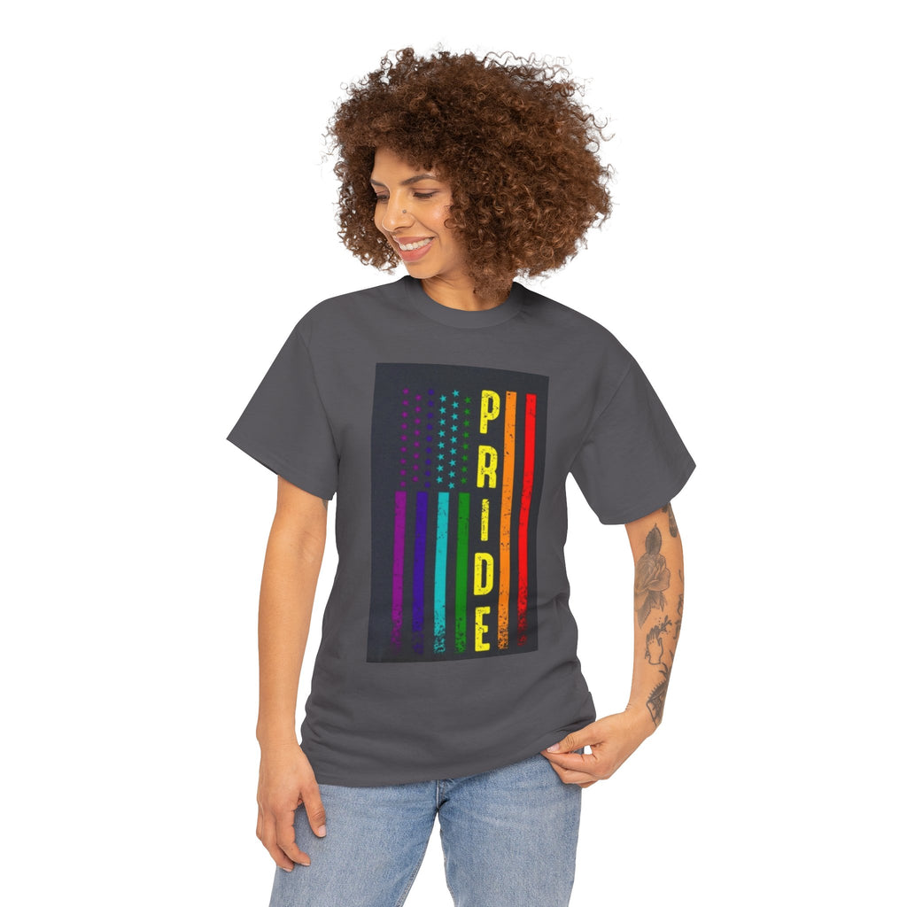 Pride Rainbow Flag Tee — Vertical "PRIDE" Graphic T-Shirt