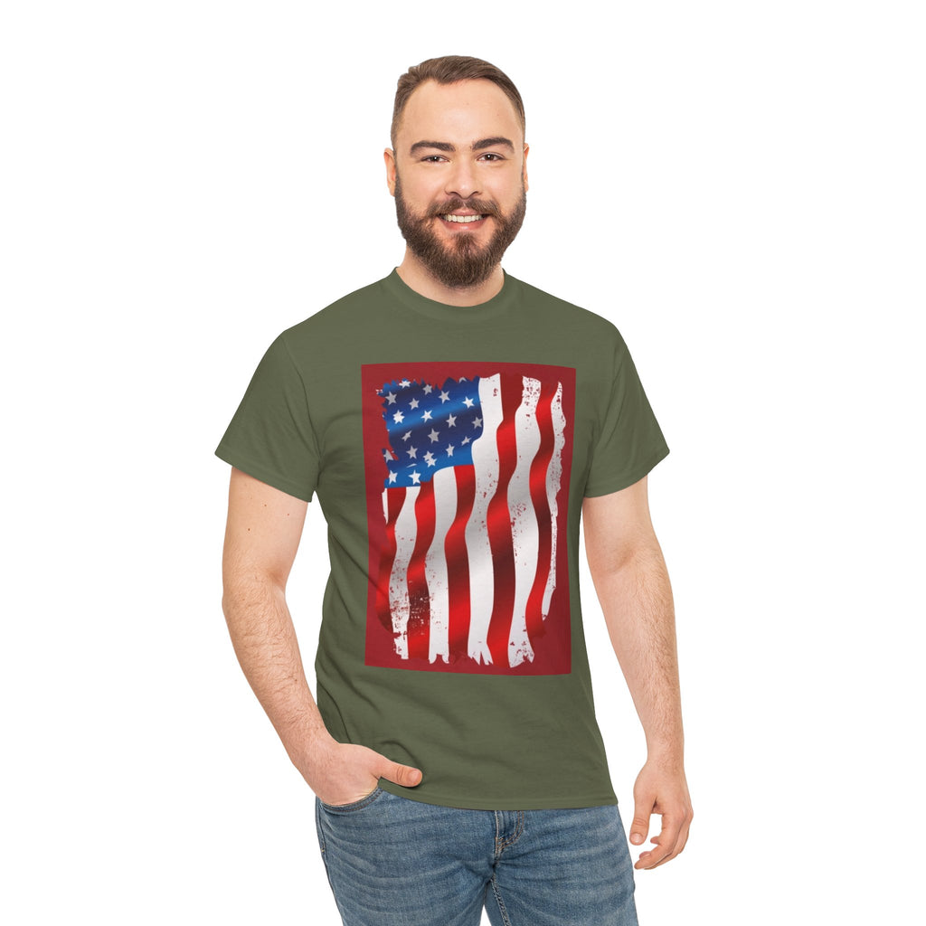 American Flag Graphic Tee — Distressed Wavy Stars & Stripes