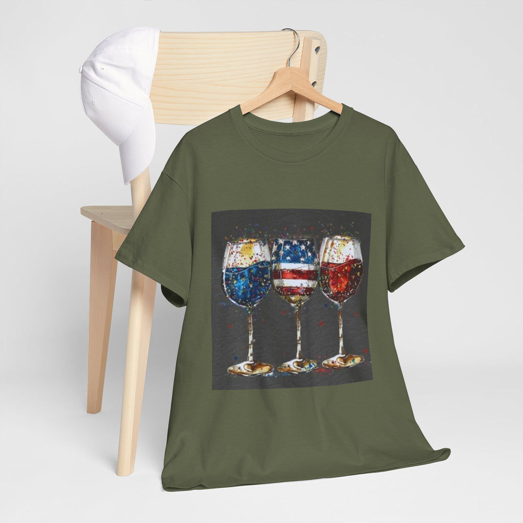 Wine Glasses with American Flag Design Tee