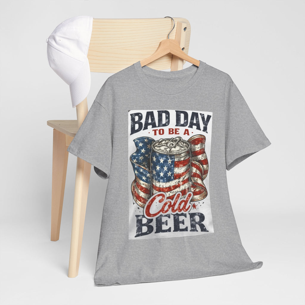 Bad Day to Be a Cold Beer T-Shirt — American Flag Beer Can Graphic Tee
