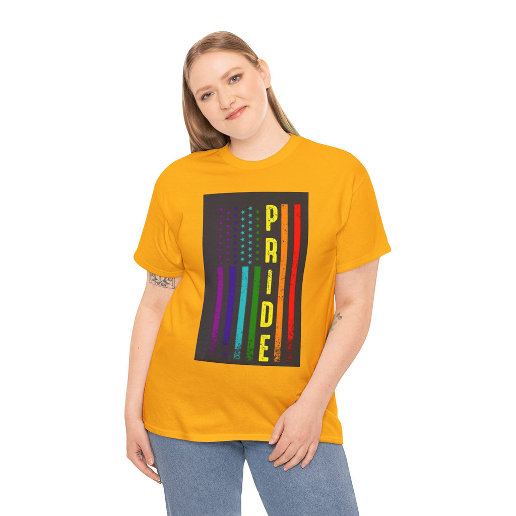 Pride Rainbow Flag Tee — Vertical "PRIDE" Graphic T-Shirt