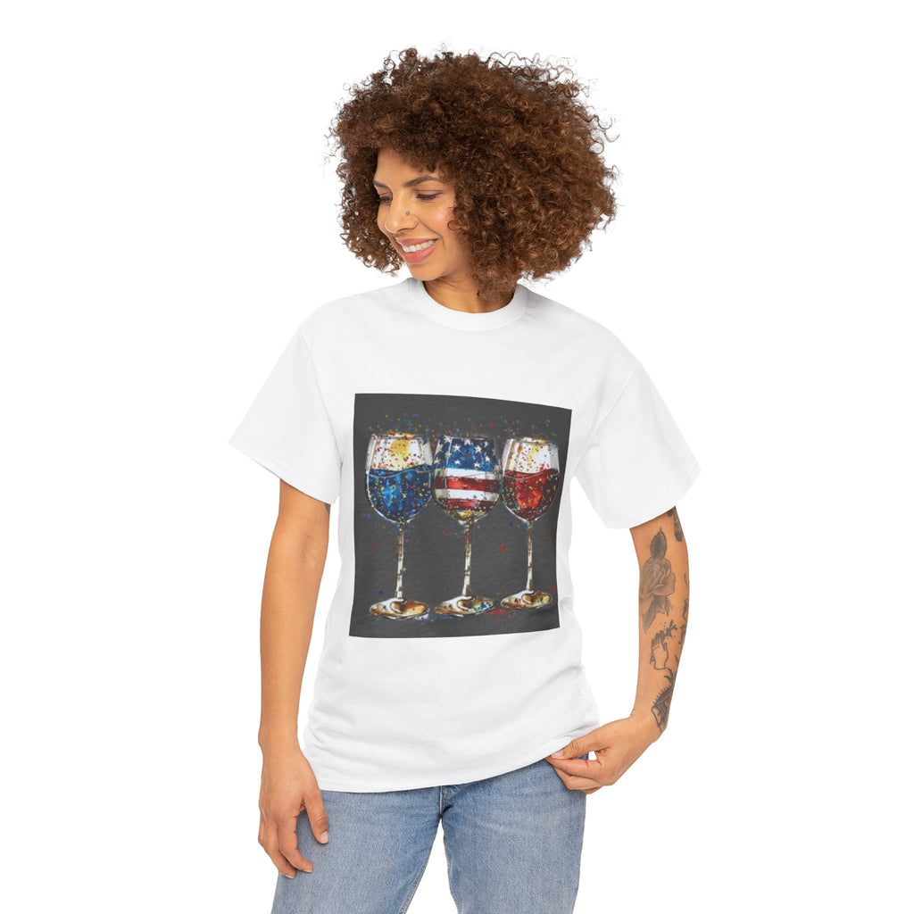 Wine Glasses with American Flag Design Tee