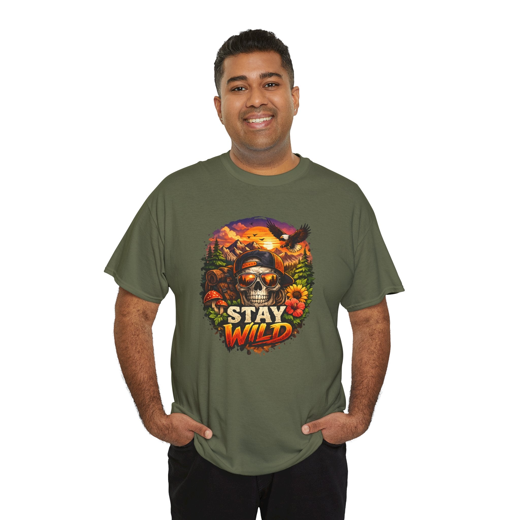 Stay Wild Skull Tee — Vintage Sunset Skull & Sunflower Graphic T-Shirt