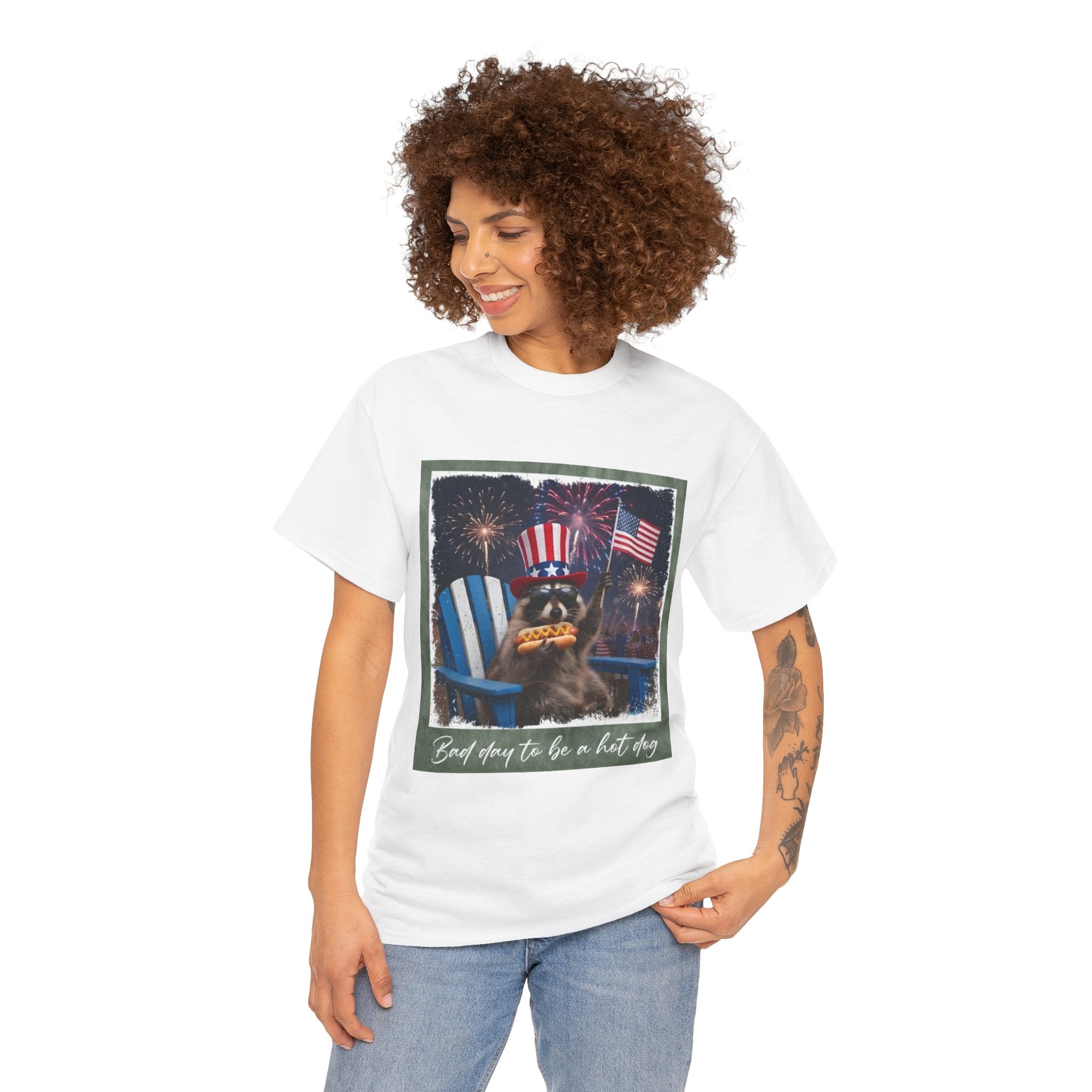 Patriotic Uncle Sam Bear T-Shirt — 'God Spares Us to Be a Hot Dog' 4th of July Tee