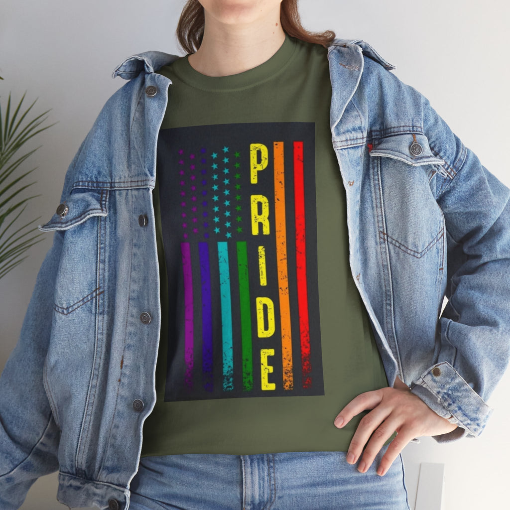 Pride Rainbow Flag Tee — Vertical "PRIDE" Graphic T-Shirt