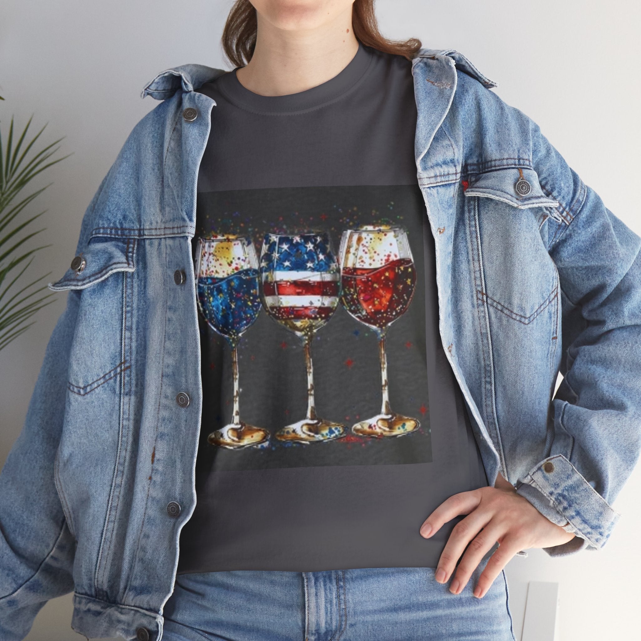 Wine Glasses with American Flag Design Tee