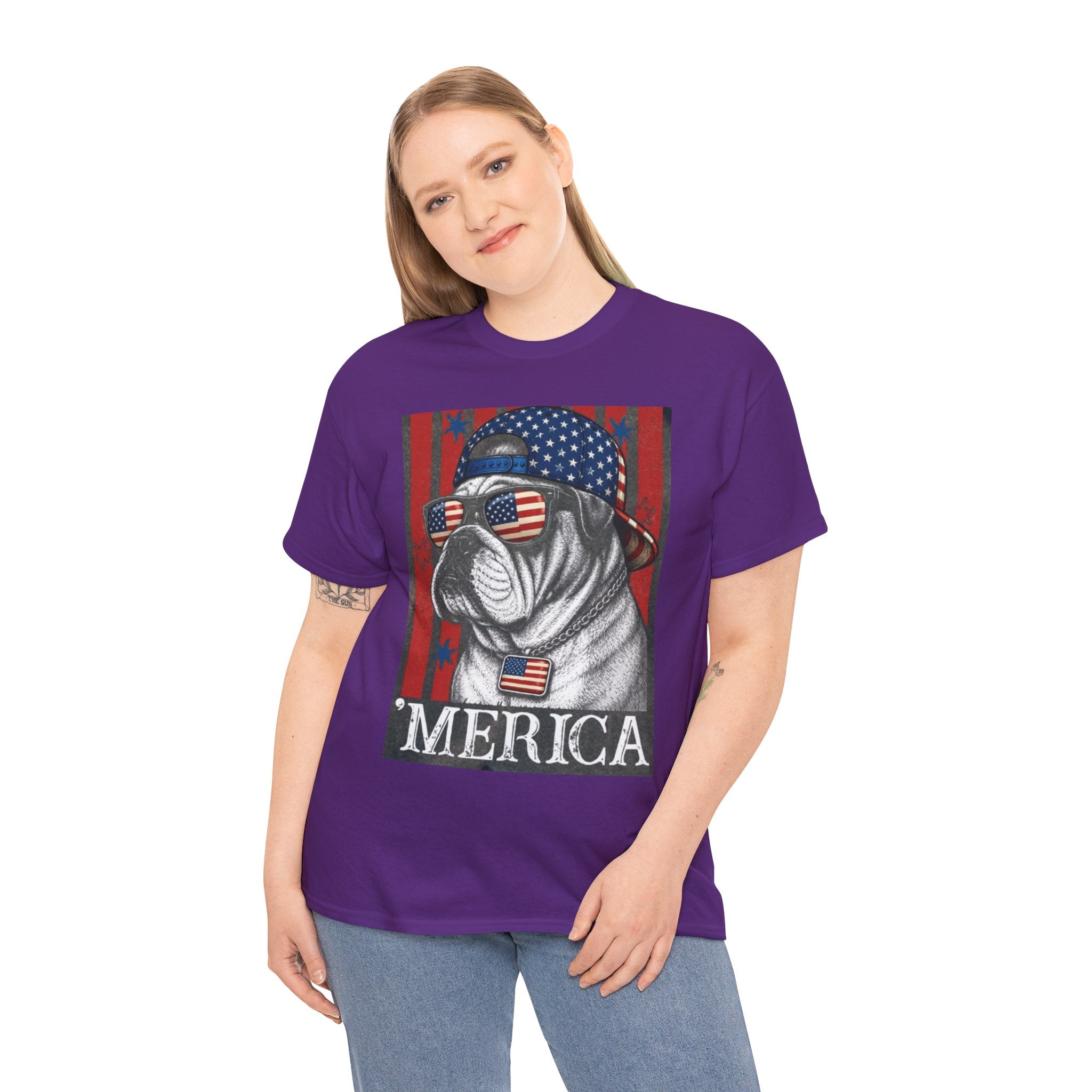 'Merica Bulldog T-Shirt — Patriotic American Flag Tee for Fourth of July