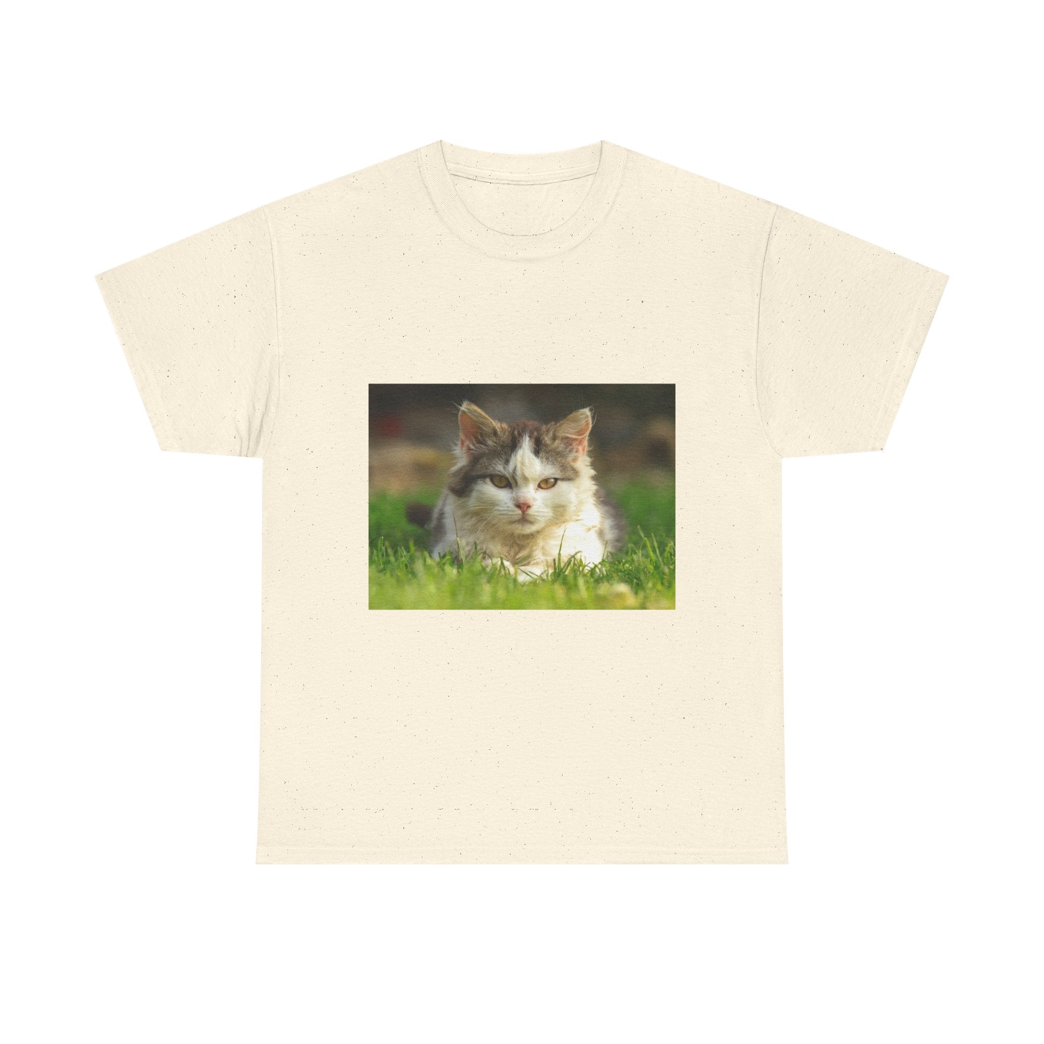 Cat Photo Tee — Relaxed Cat Lying in Grass T-Shirt