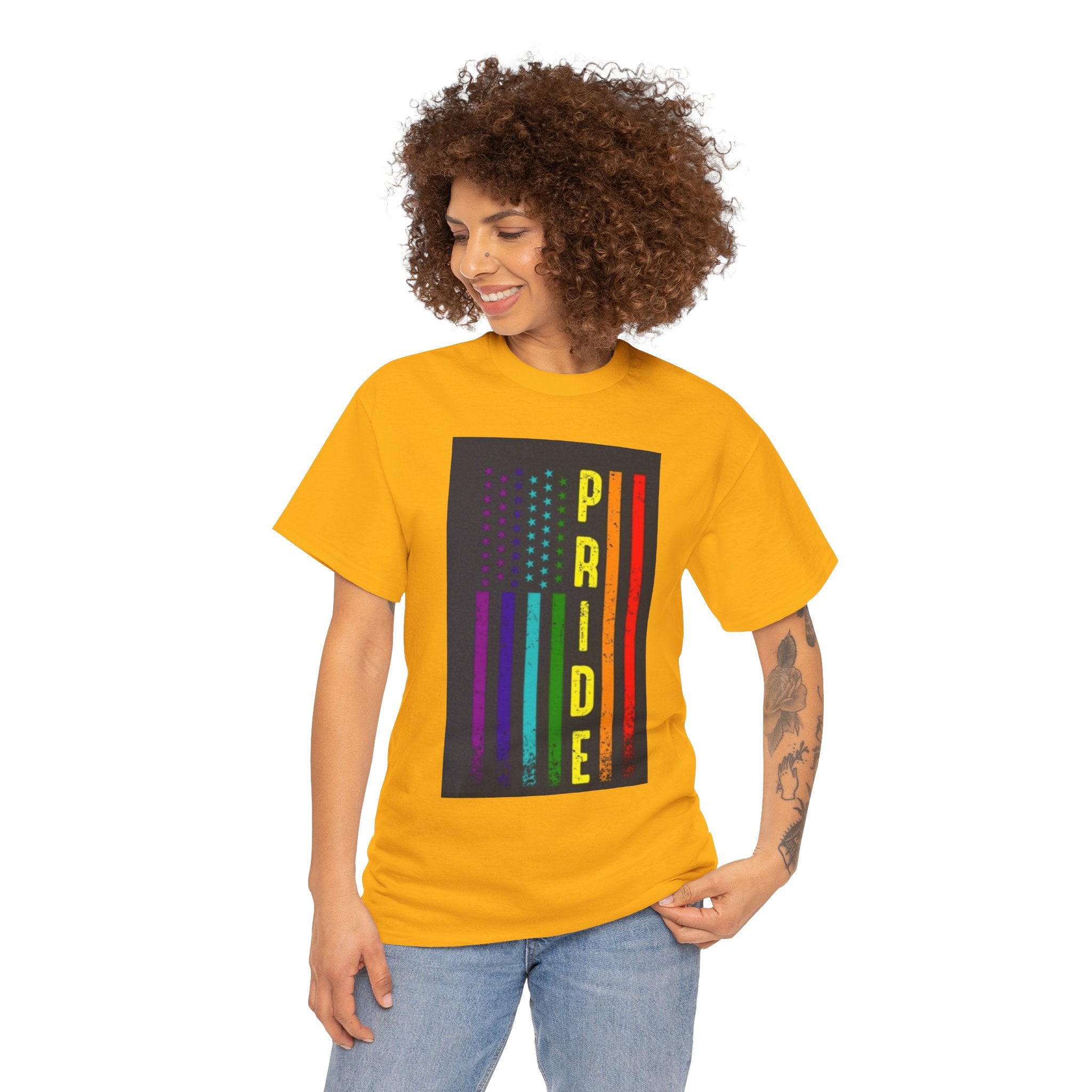 Pride Rainbow Flag Tee — Vertical "PRIDE" Graphic T-Shirt